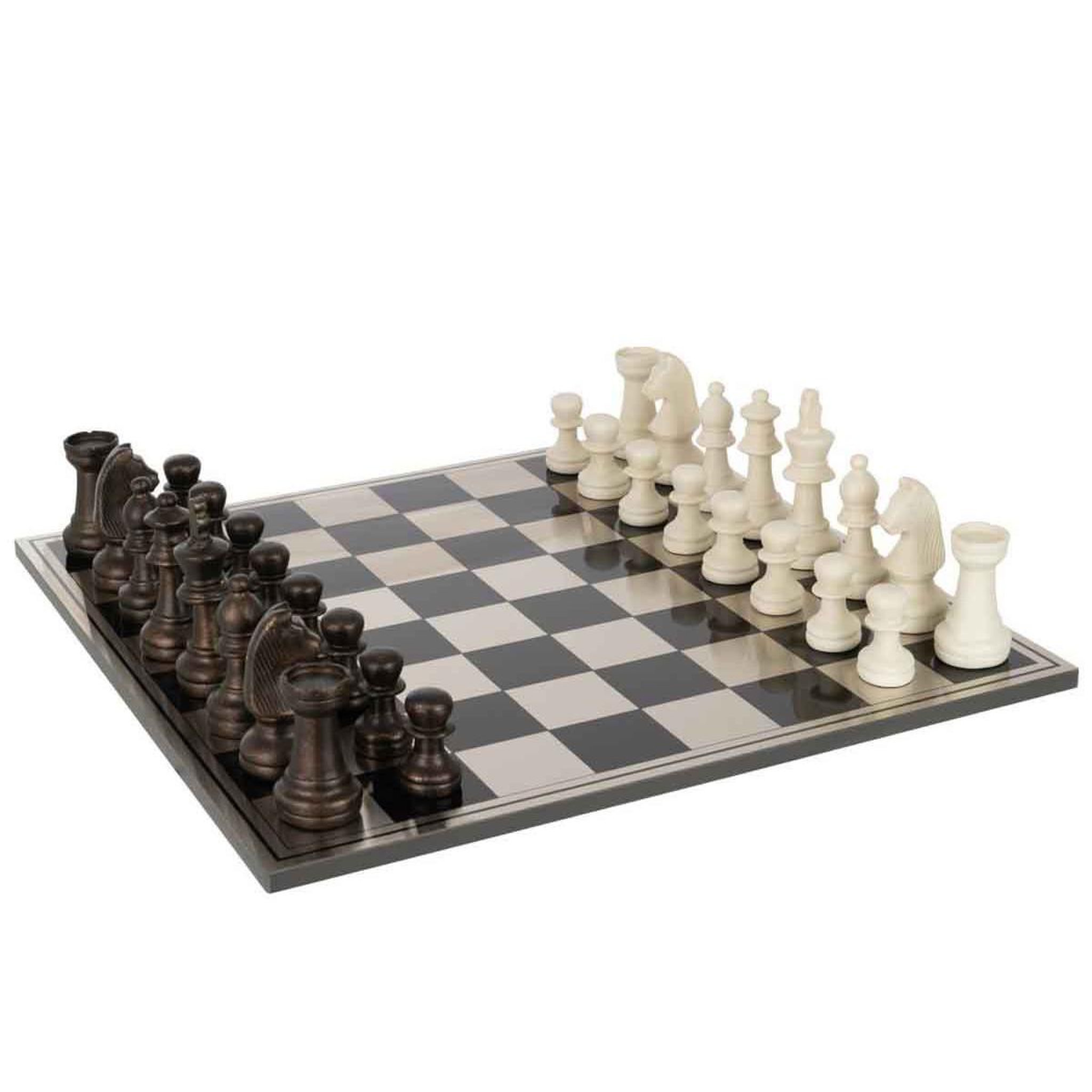 J-LINE Jeu d'échecs déco  vintage  61cm blanc & marron