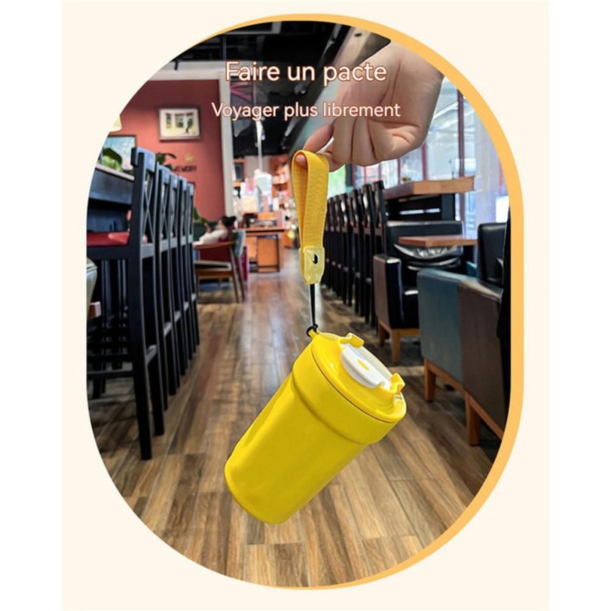 Voir la diapositive 5 : Mug isotherme thermos portable 450 ml inox double vide et couvercle étanche à deux positions, anses amovible, base antidérapante