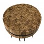 MACABANE SUZY - Table d'appoint ronde 45x45cm bois Teck recyclé cerclée métal pieds épingles métal noir