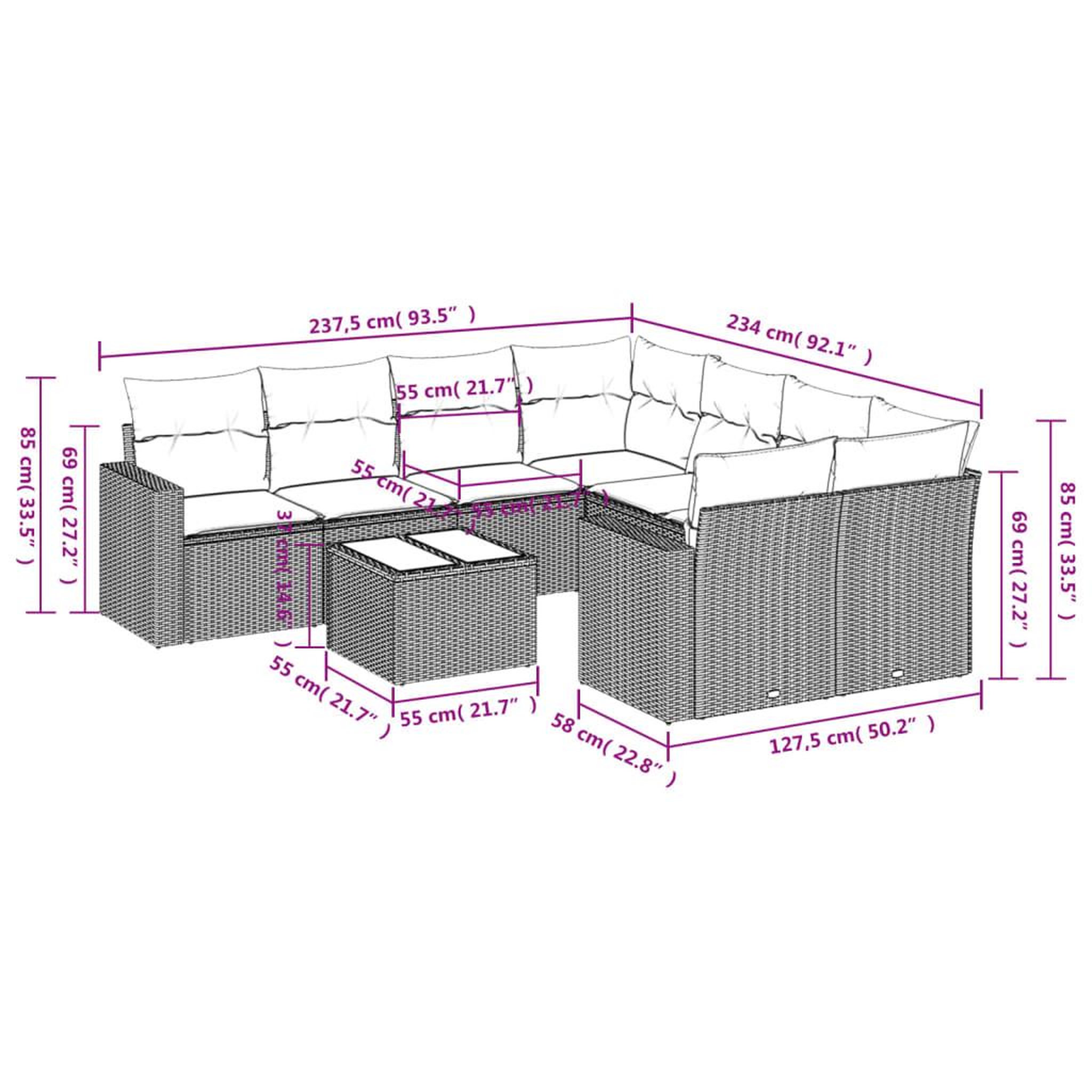 Voir la diapositive 3 : VIDAXL Salon de jardin avec coussins 9 pcs marron resine tressee