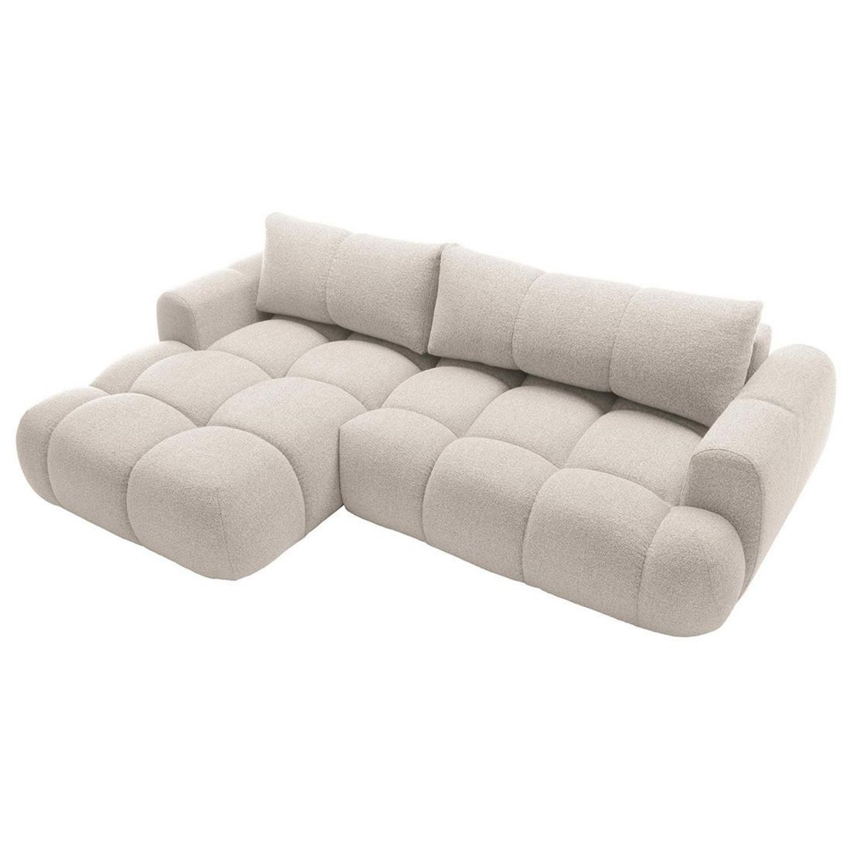 BEST MOBILIER Yulin - canapé d'angle gauche 4 places convertible avec coffre en tissu bouclette