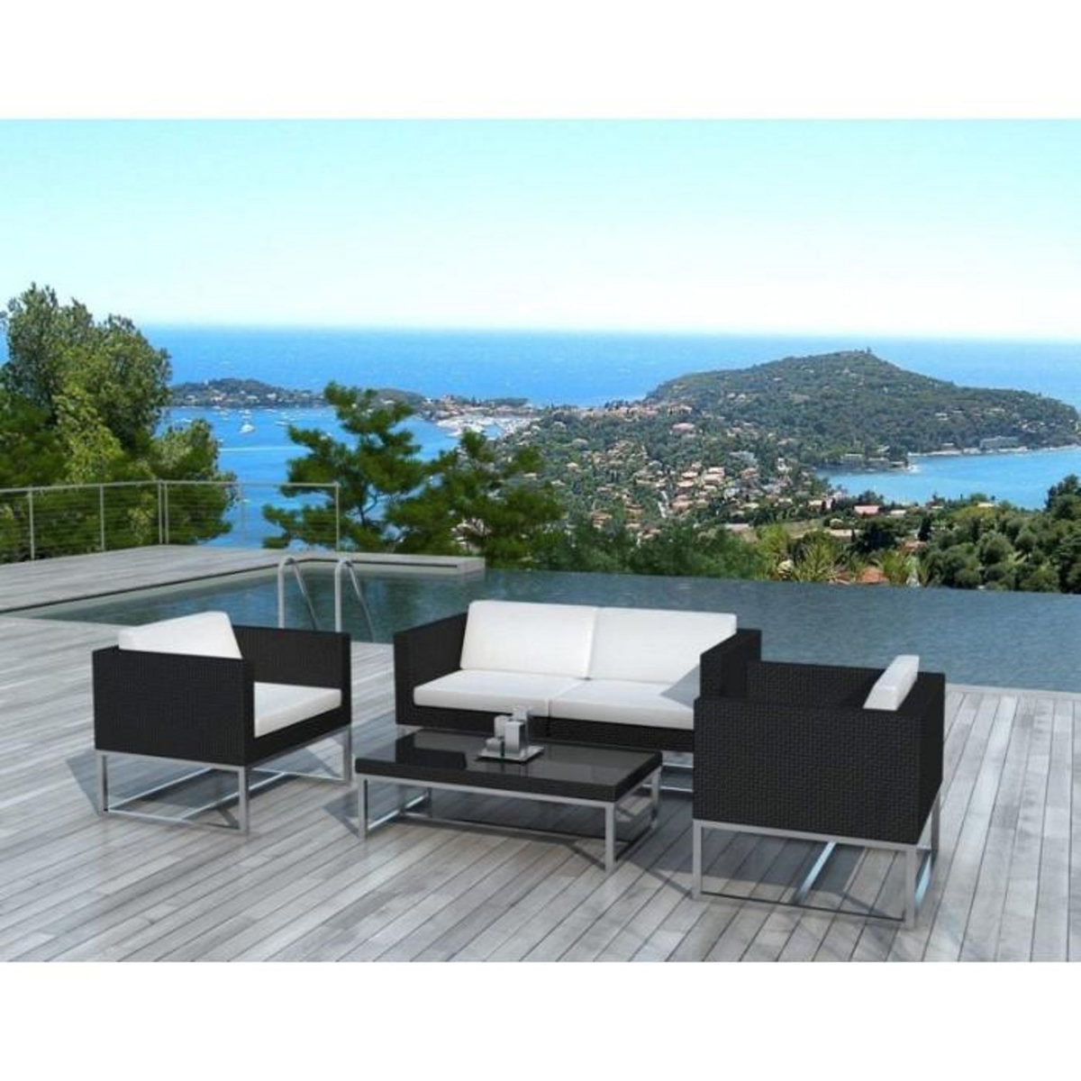 Paris Prix Salon de jardin en Résine Tressée  Dehli  100cm Noir