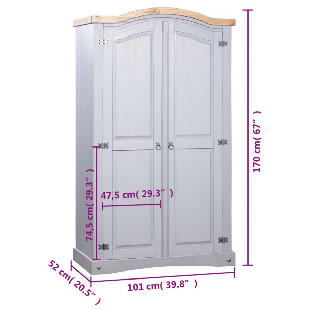 VIDAXL Garde-robe avec 2 portes Gamme  pin mexicain Gris