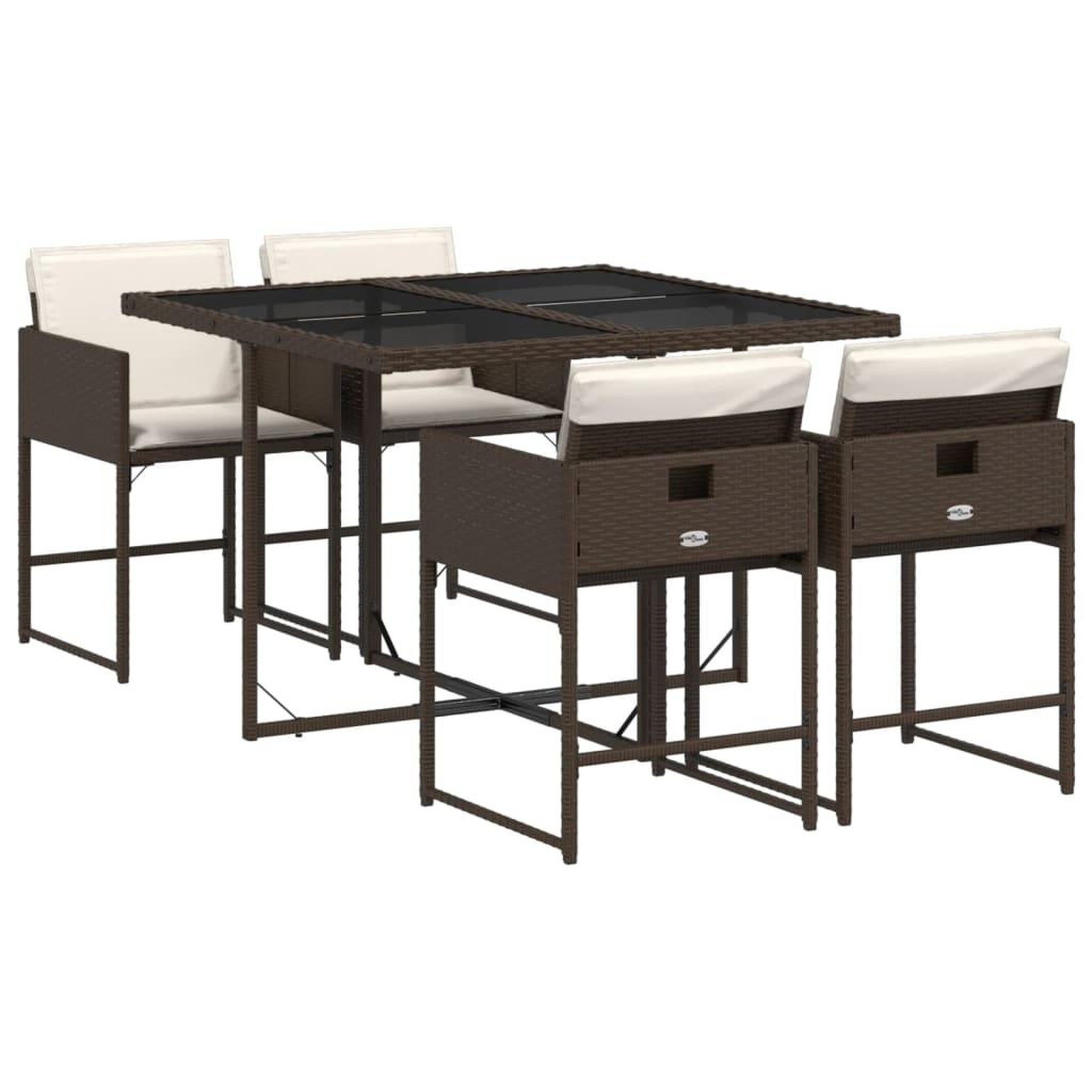 Voir la diapositive 2 : VIDAXL Ensemble a manger de jardin 5 pcs et coussins marron poly rotin