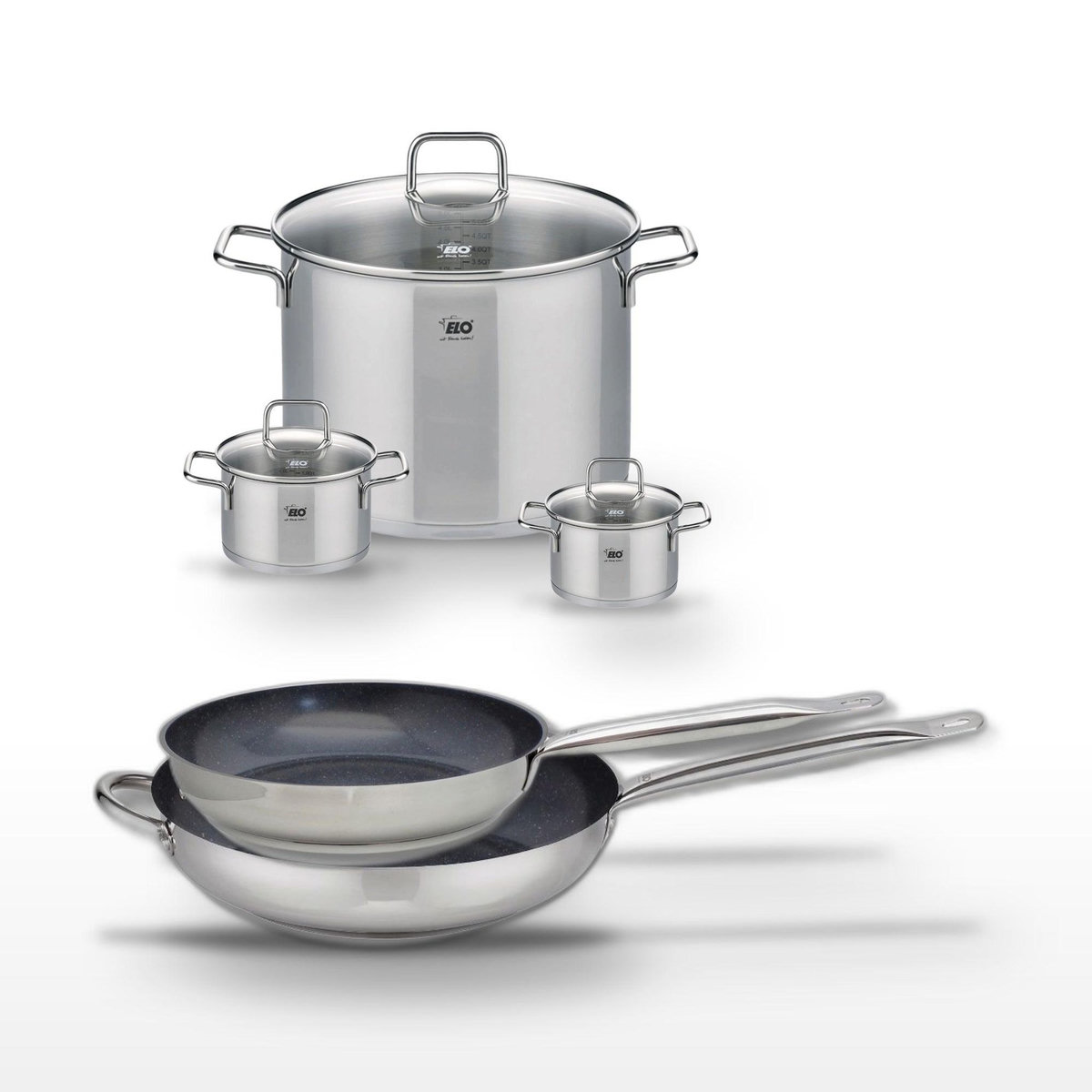 ELO Lot Poêles 28/32 cm Elo Profi Therm Platinum et Faitouts 12/14/26 cm