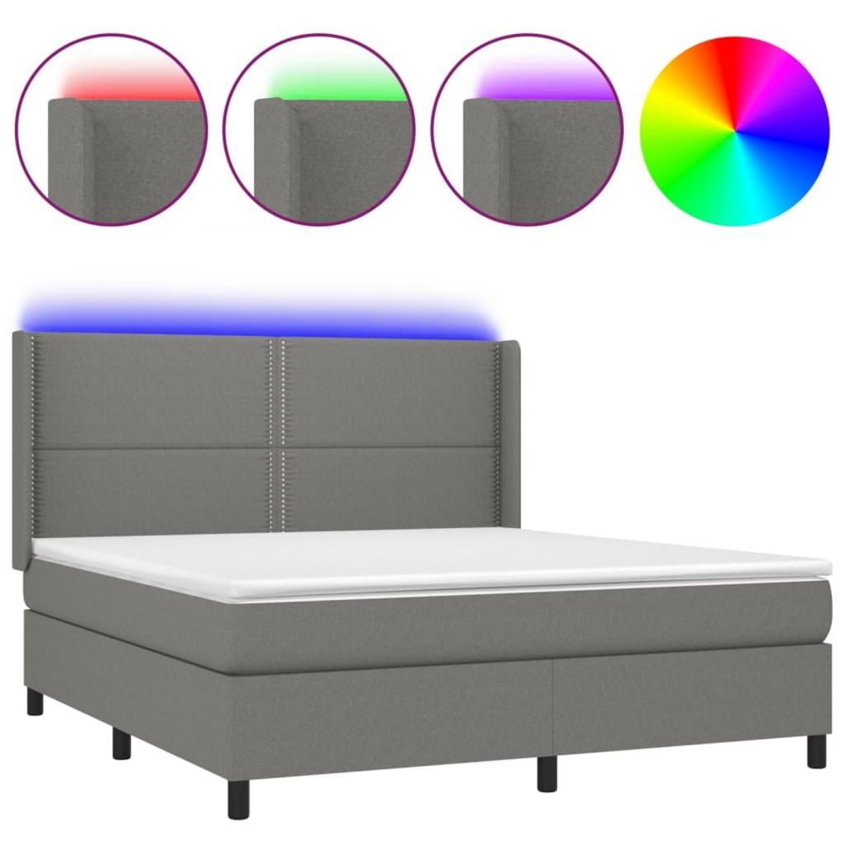 VIDAXL Sommier a lattes de lit matelas LED Gris fonce 180x200 cm Tissu