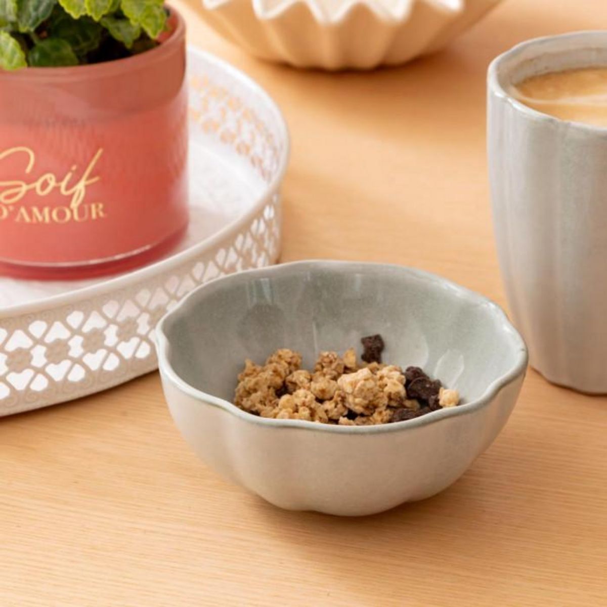 SECRET DE GOURMET Lot de 6 Bols en Grès  Aude  48cl Vert Clair