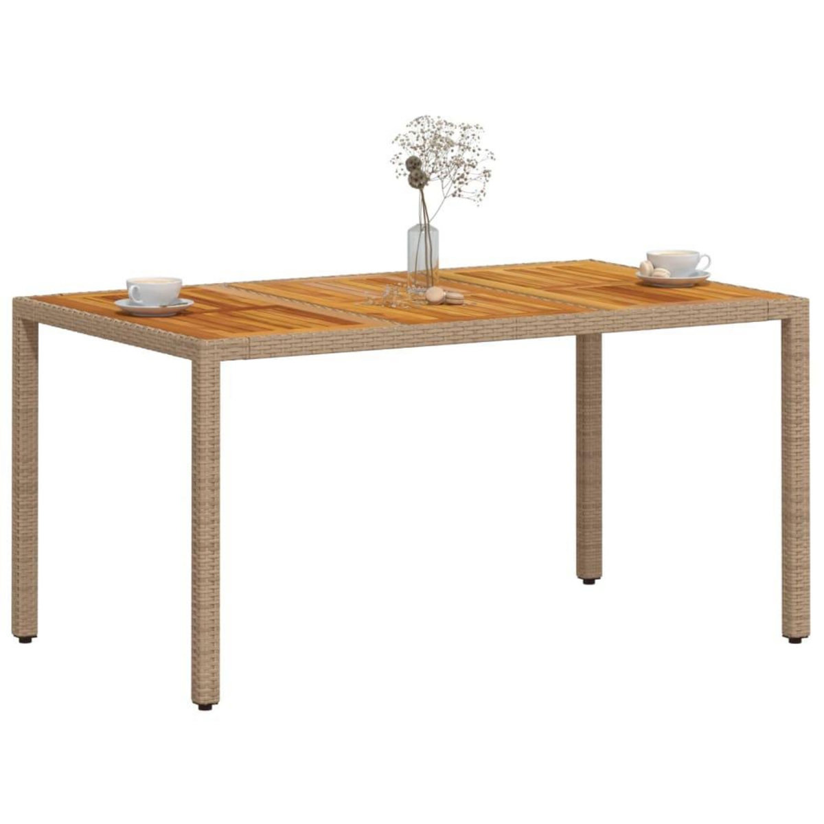 VIDAXL Table de jardin beige 150x90x75 cm resine tressee bois d'acacia