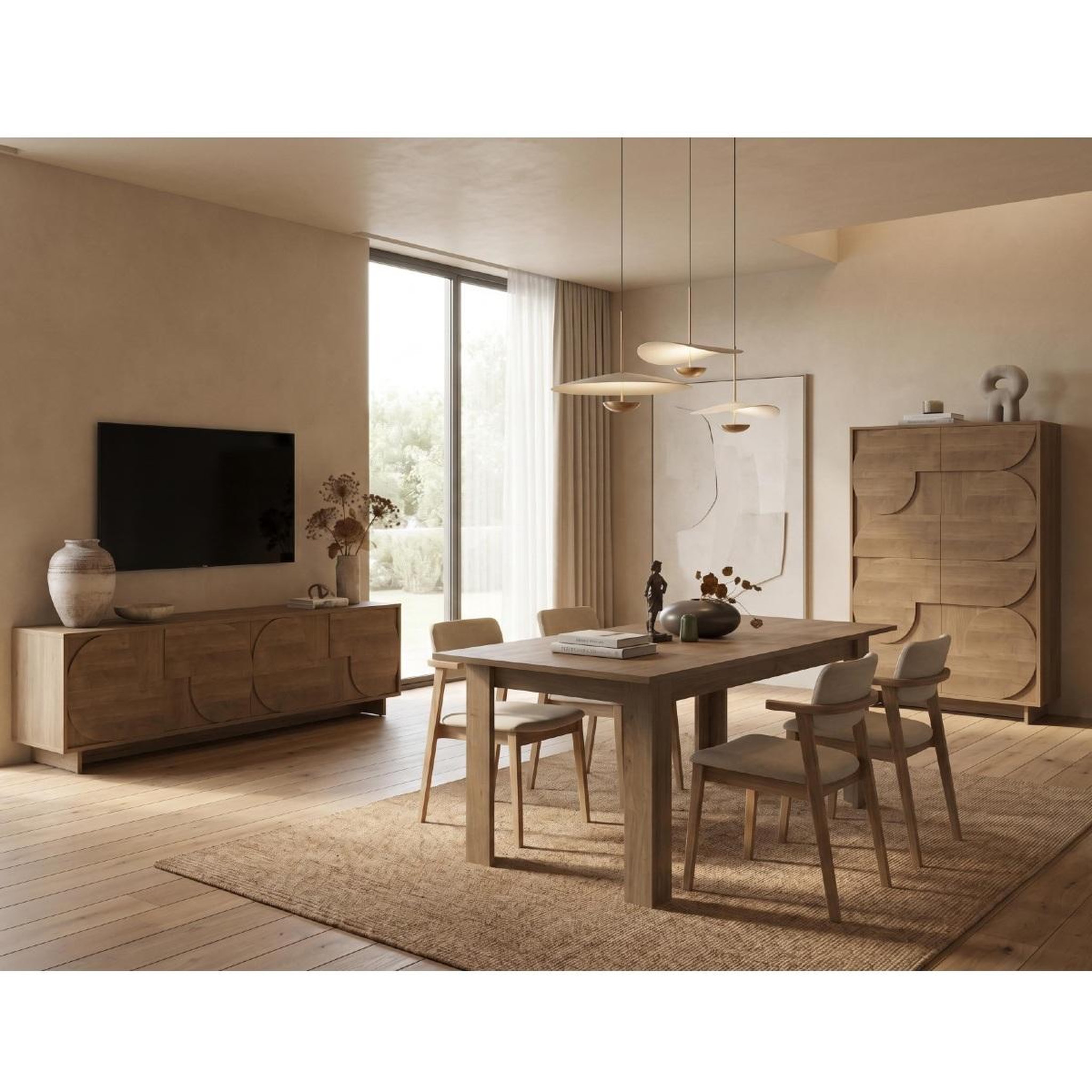 Voir la diapositive 5 : JLC KREATION Buffet haut design effet noyer portes motifs ronds 105cm zaz