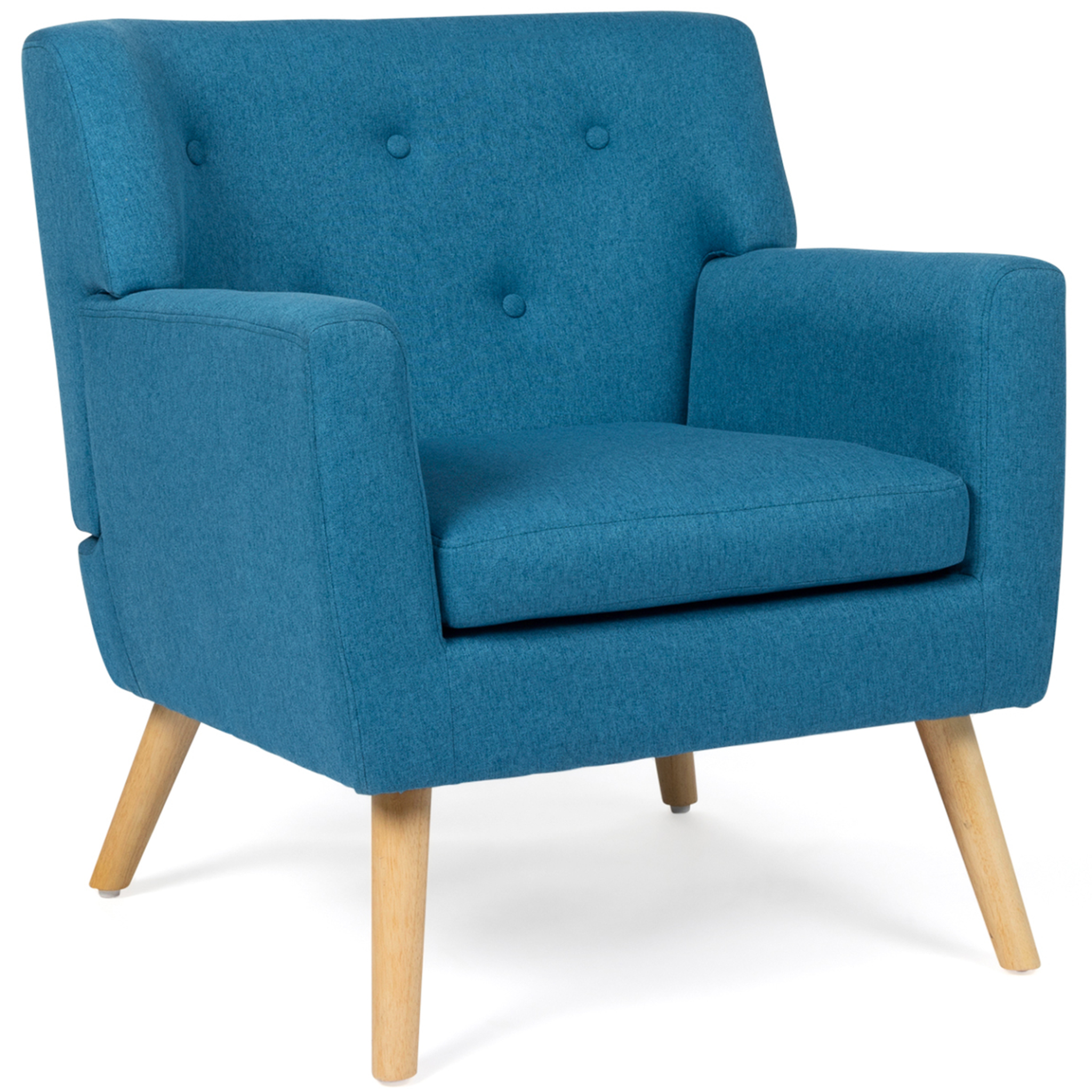 ID MARKET Fauteuil scandinave liv en tissu bleu canard