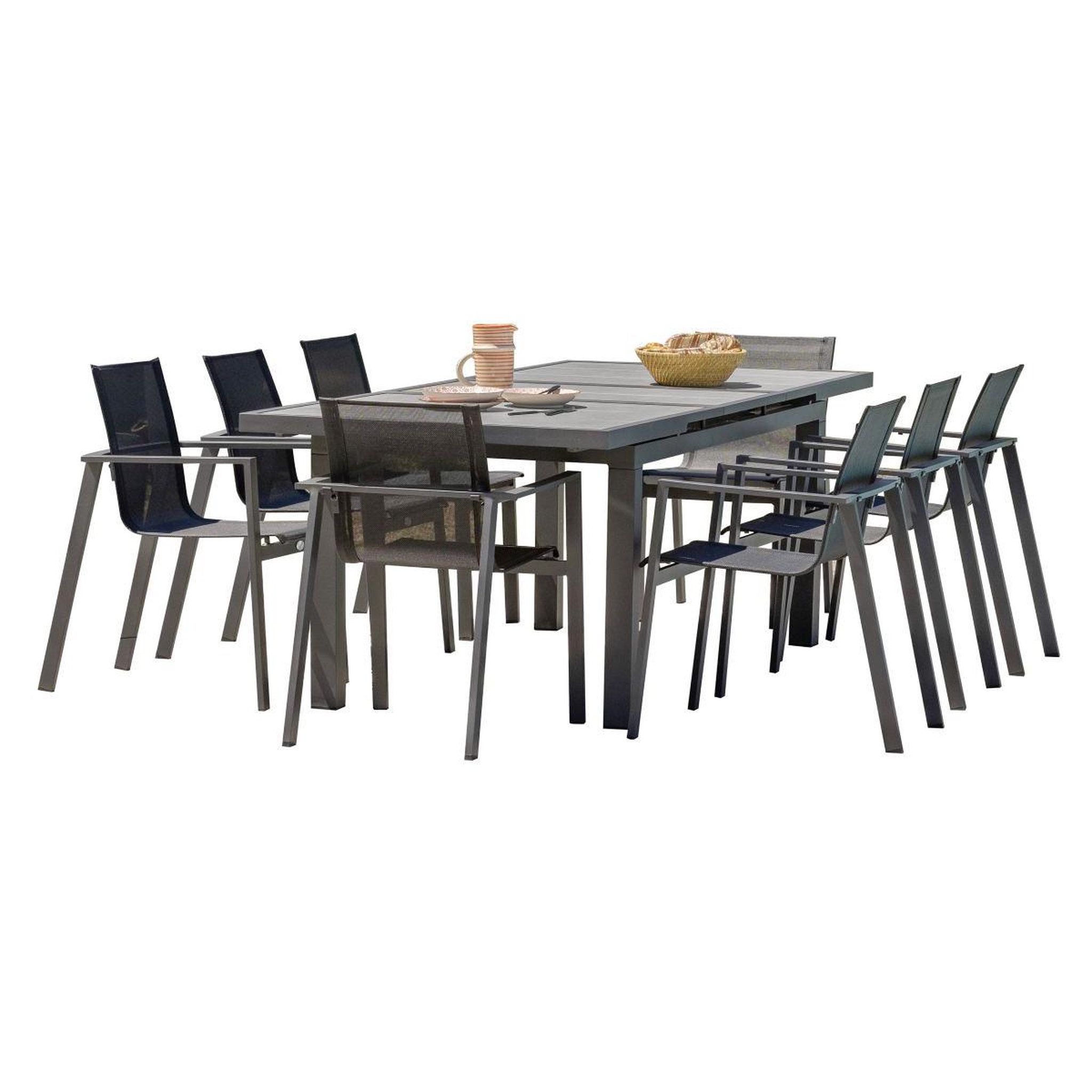 DCB GARDEN Ensemble Table de Jardin Extensible en Céramique & 8 Fauteuils  Venise  190-250cm Gris Anthracite