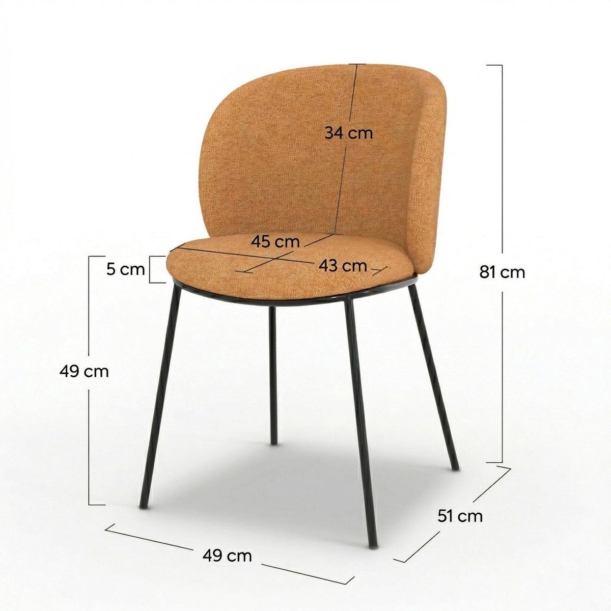 Rendez vous déco Lot de 2 chaises en tissu jaune moutarde, pieds métal noir-Bulle