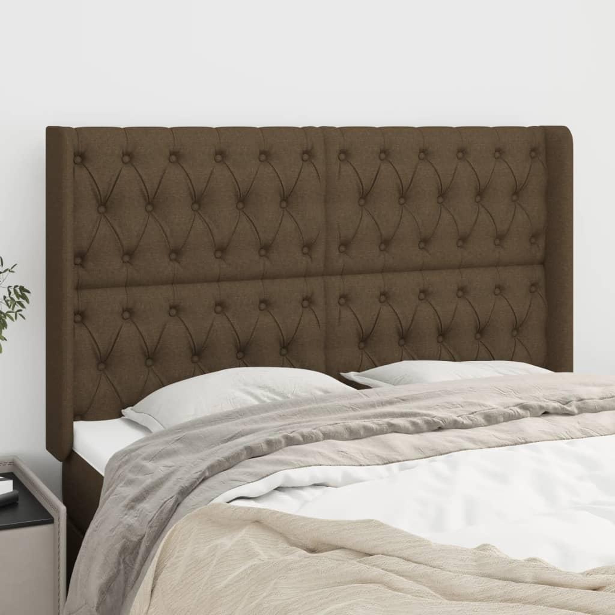 Voir la diapositive 1 : VIDAXL Tete de lit avec oreilles Marron fonce 163x16x118/128 cm Tissu