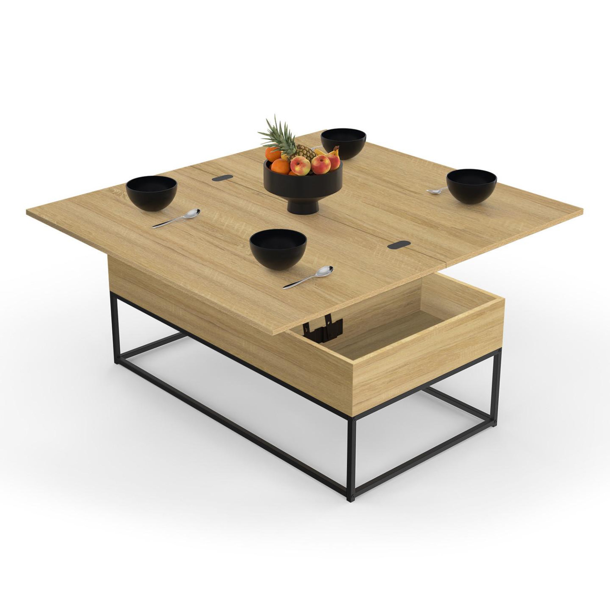 ID MARKET Table basse rectangulaire relevable convertible en table à manger detroit design industriel