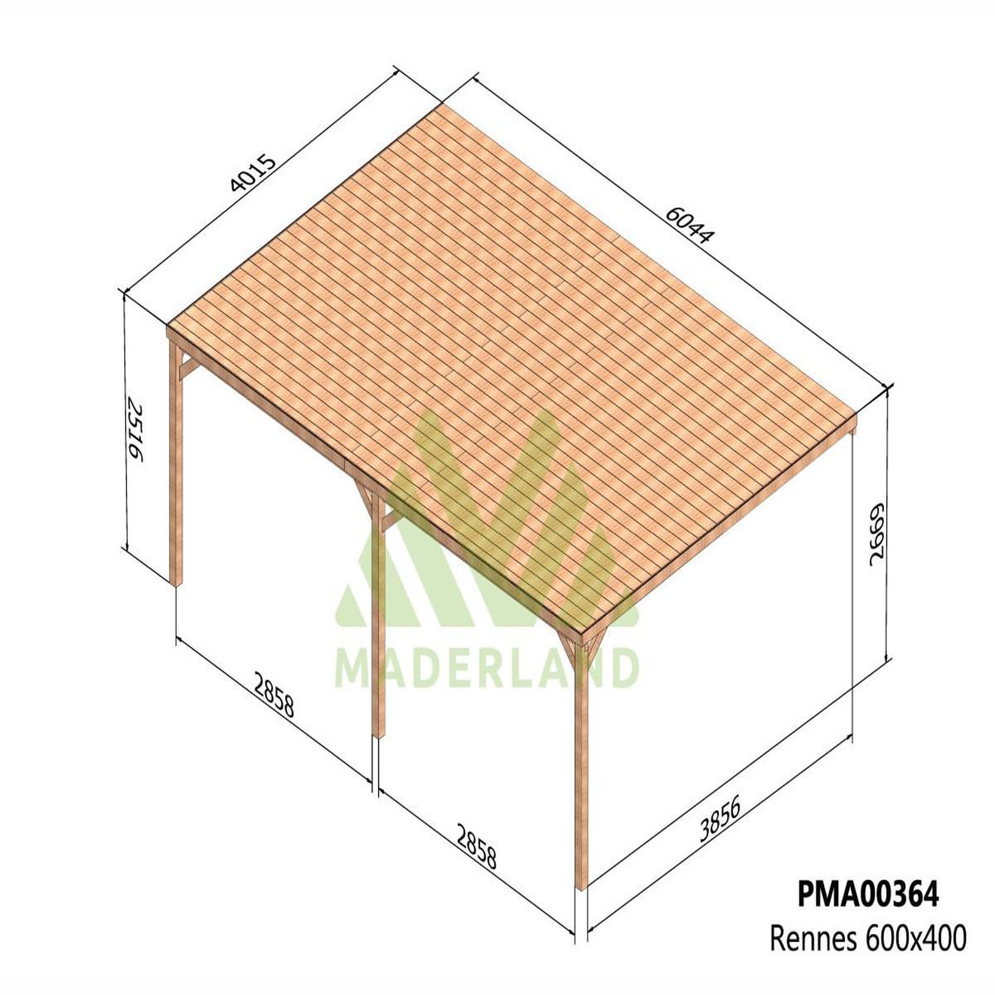 Voir la diapositive 2 : JARDIDECO Pergola adossée en bois rennes 600 x 400 cm - maderland