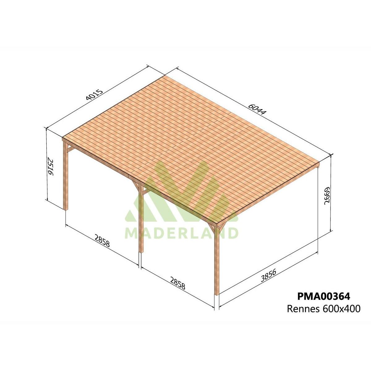 JARDIDECO Pergola adossée en bois Rennes 600 x 400 cm - Maderland
