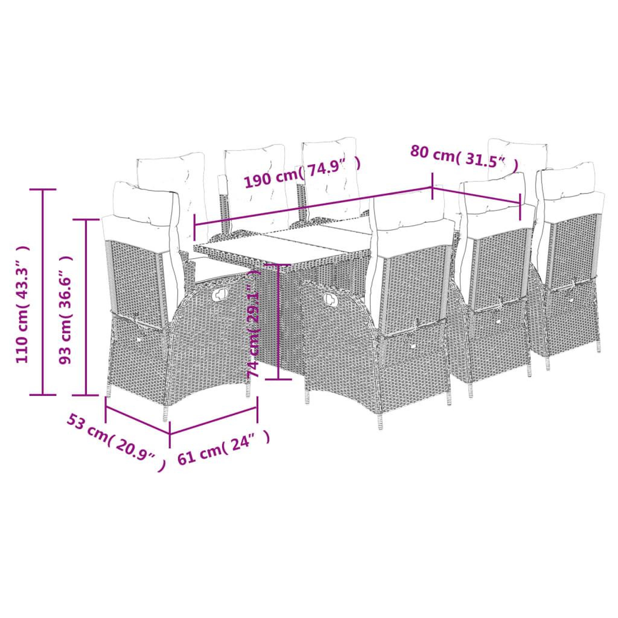 Voir la diapositive 6 : VIDAXL Ensemble a manger de jardin et coussins 9 pcs gris clair rotin