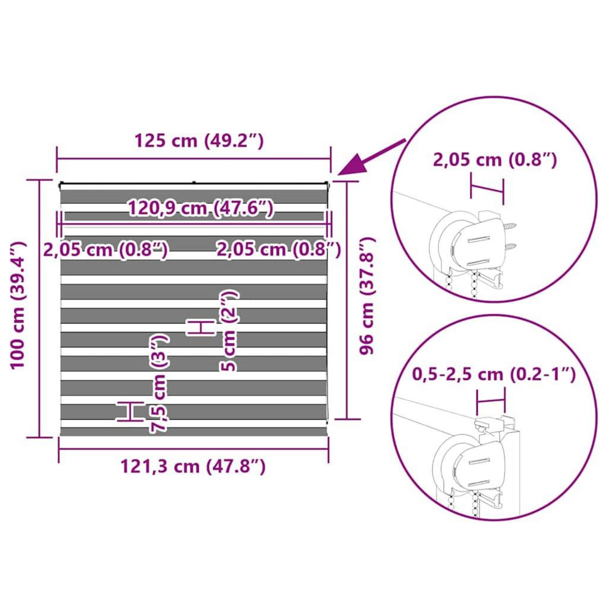 VIDAXL Store zebre noir 125x100 cm largeur du tissu 120,9 cm polyester