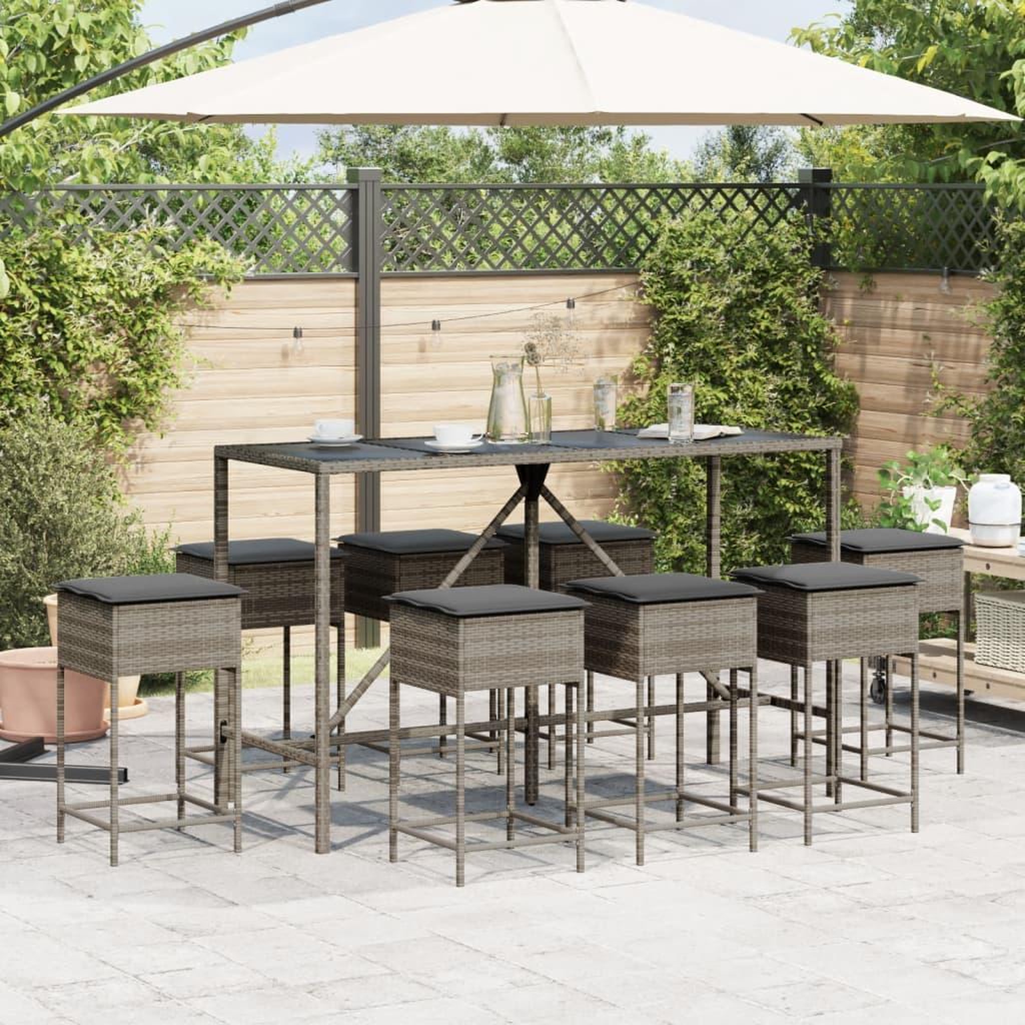 Voir la diapositive 3 : VIDAXL Ensemble de bar de jardin 9 pcs avec coussins gris poly rotin