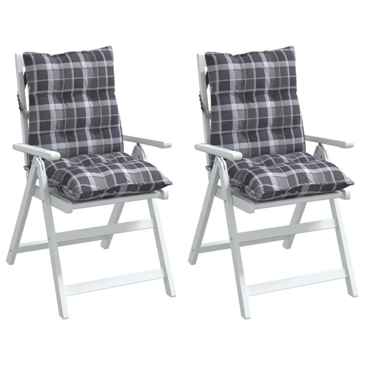 VIDAXL Coussins de chaise a dossier bas lot de 2 motif carreaux gris