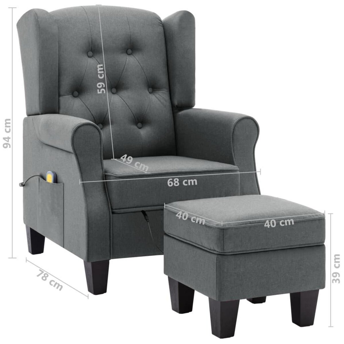 VIDAXL Fauteuil de massage avec repose-pied Gris clair Tissu