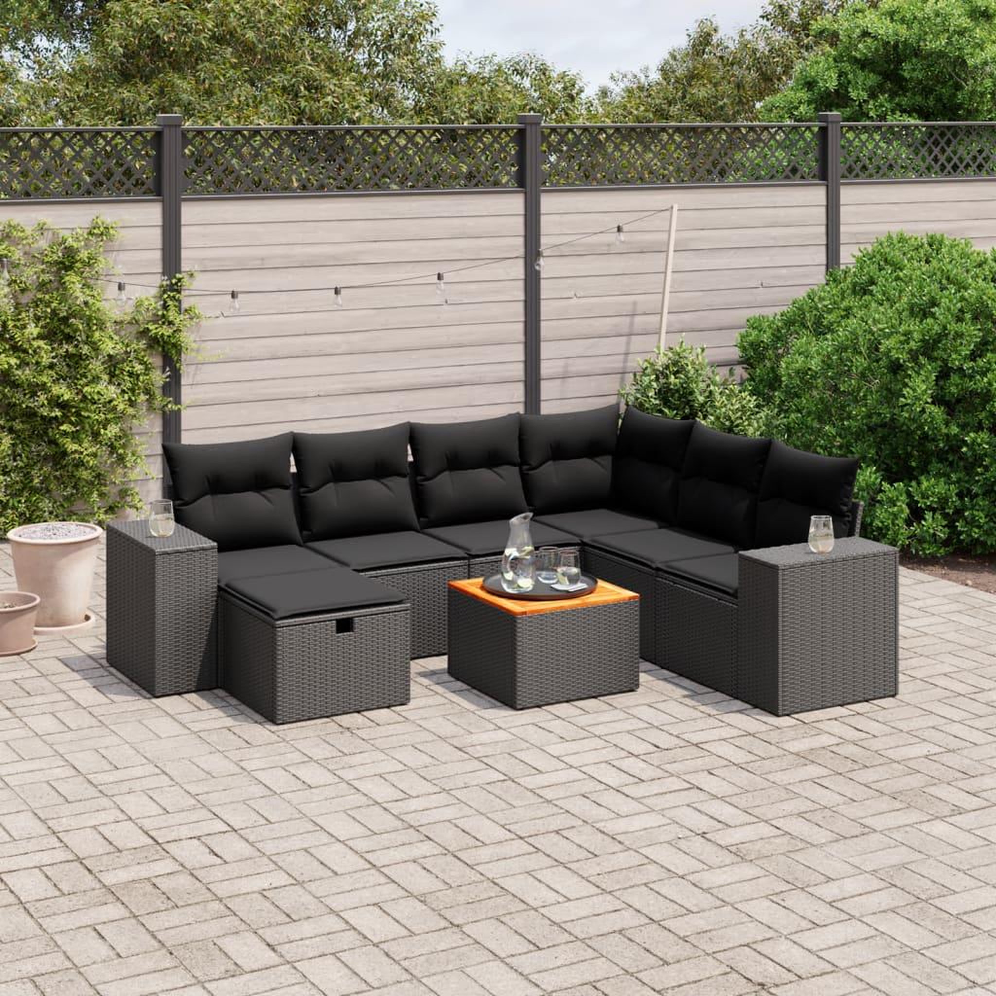 VIDAXL Salon de jardin 8 pcs avec coussins noir resine tressee