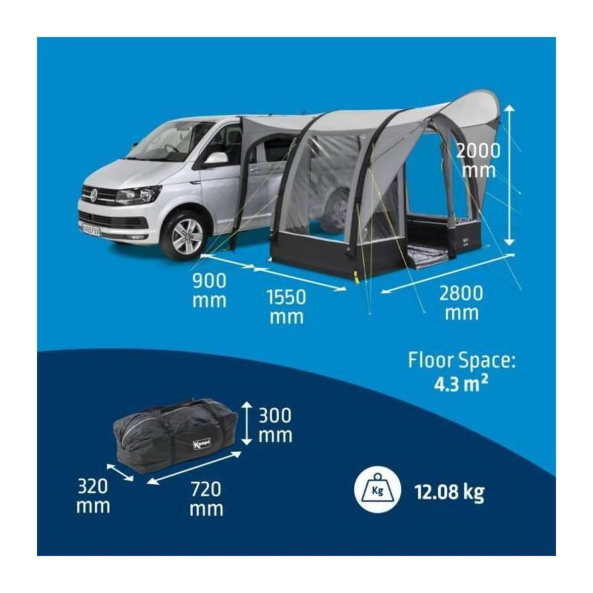 KAMPA Auvent gonflable pour van - KAMPA - Sprint Air - Matériau Weathershield 68D, armature Kampa AIR, espace compact, entrée pluie
