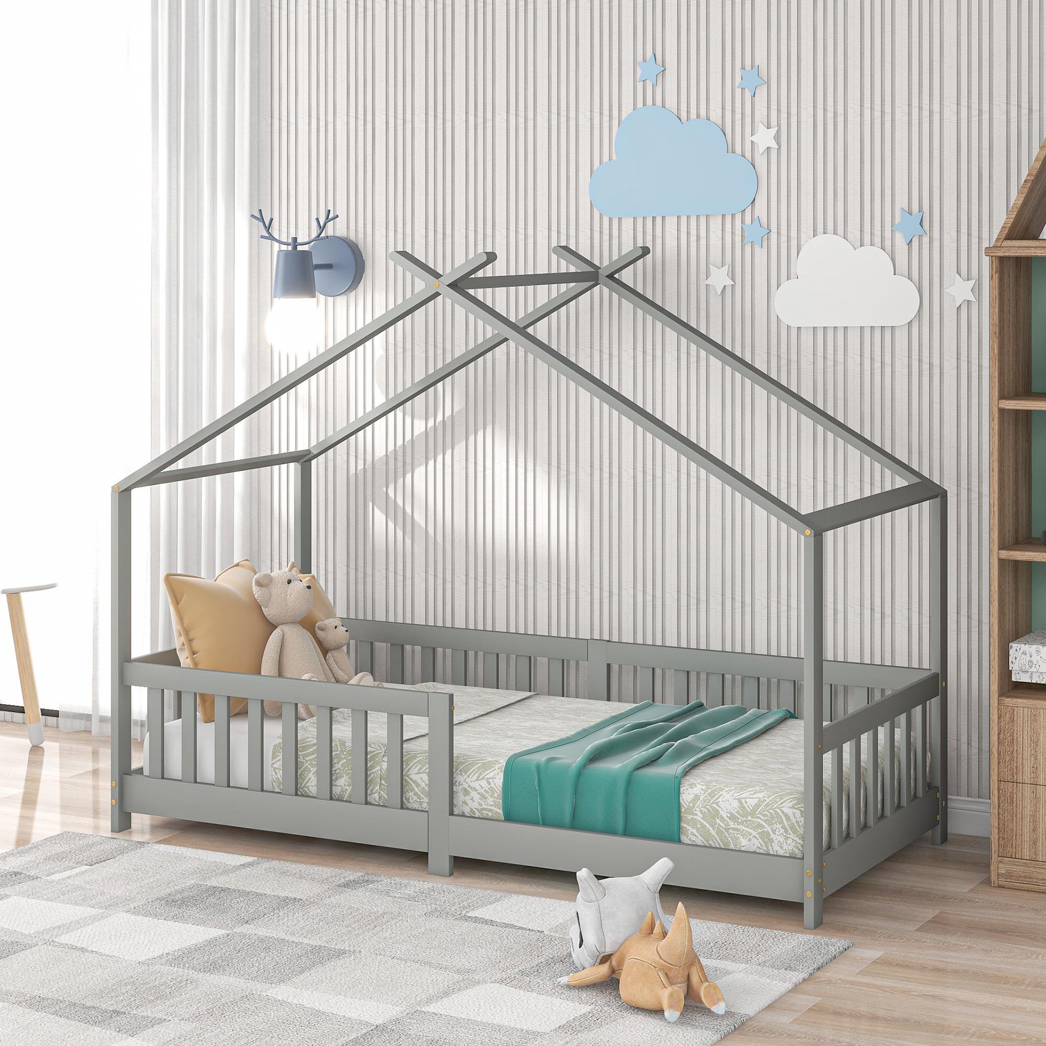 Voir la diapositive 4 : MERAX Lit cabane enfant 90x200cm