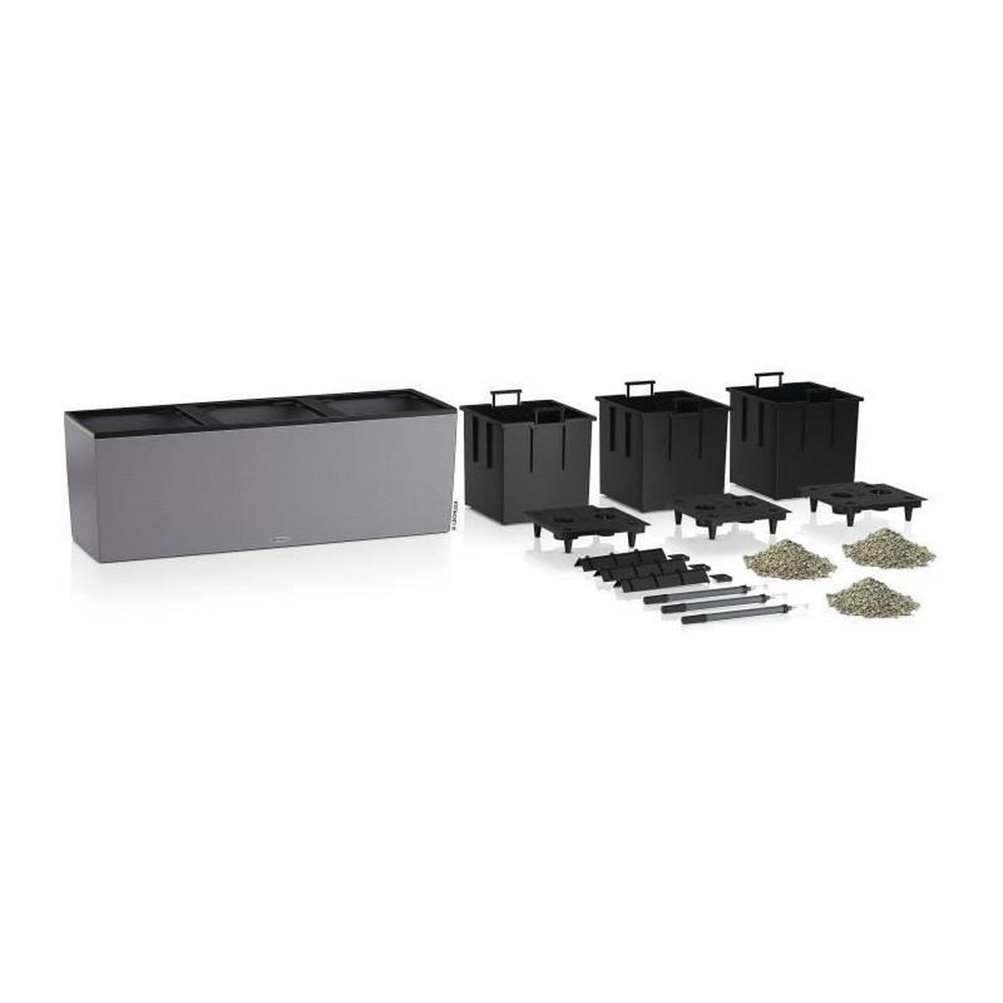 Voir la diapositive 2 : LECHUZA Jardiniere LECHUZA Trio Stone 30 - kit complet, gris pierre - Avec réserve d'eau - Plastique - Rectangulaire