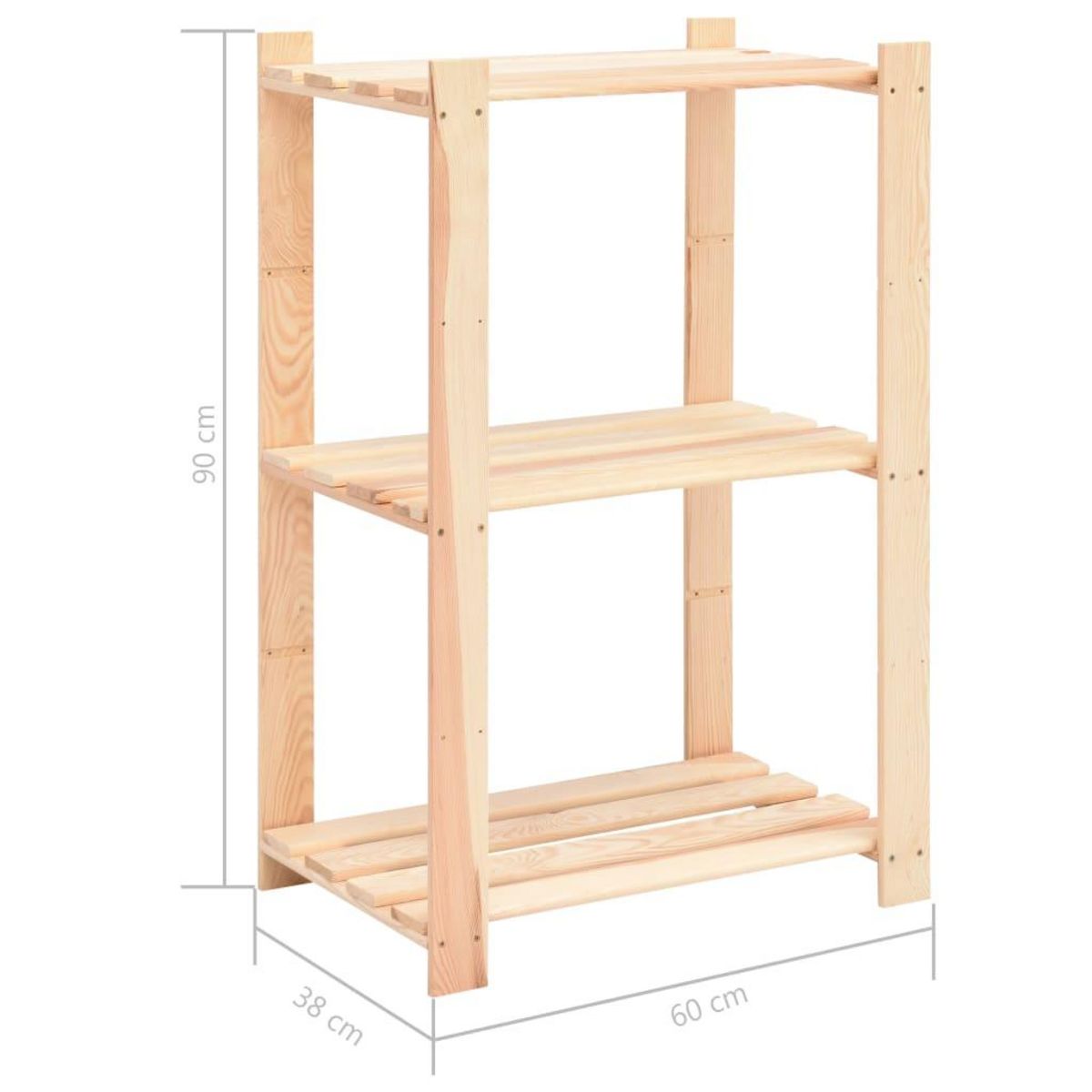 VIDAXL Etageres de rangement a 3 niveaux 2 pcs 60x38x90 cm Pin 150 kg
