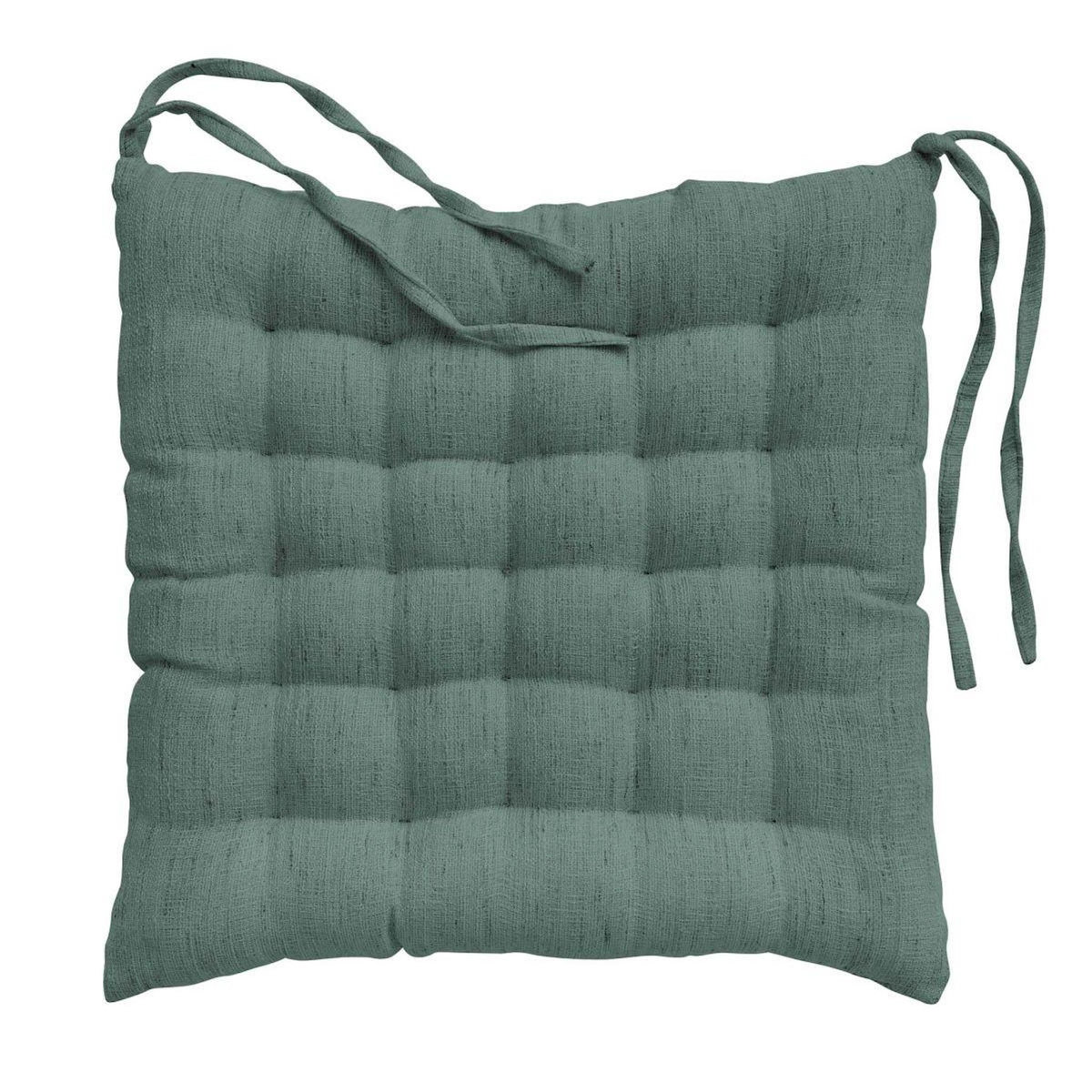 Paris Prix Galette de Chaise Effet Lin Tissé  Nando  38x38cm Vert Cèdre