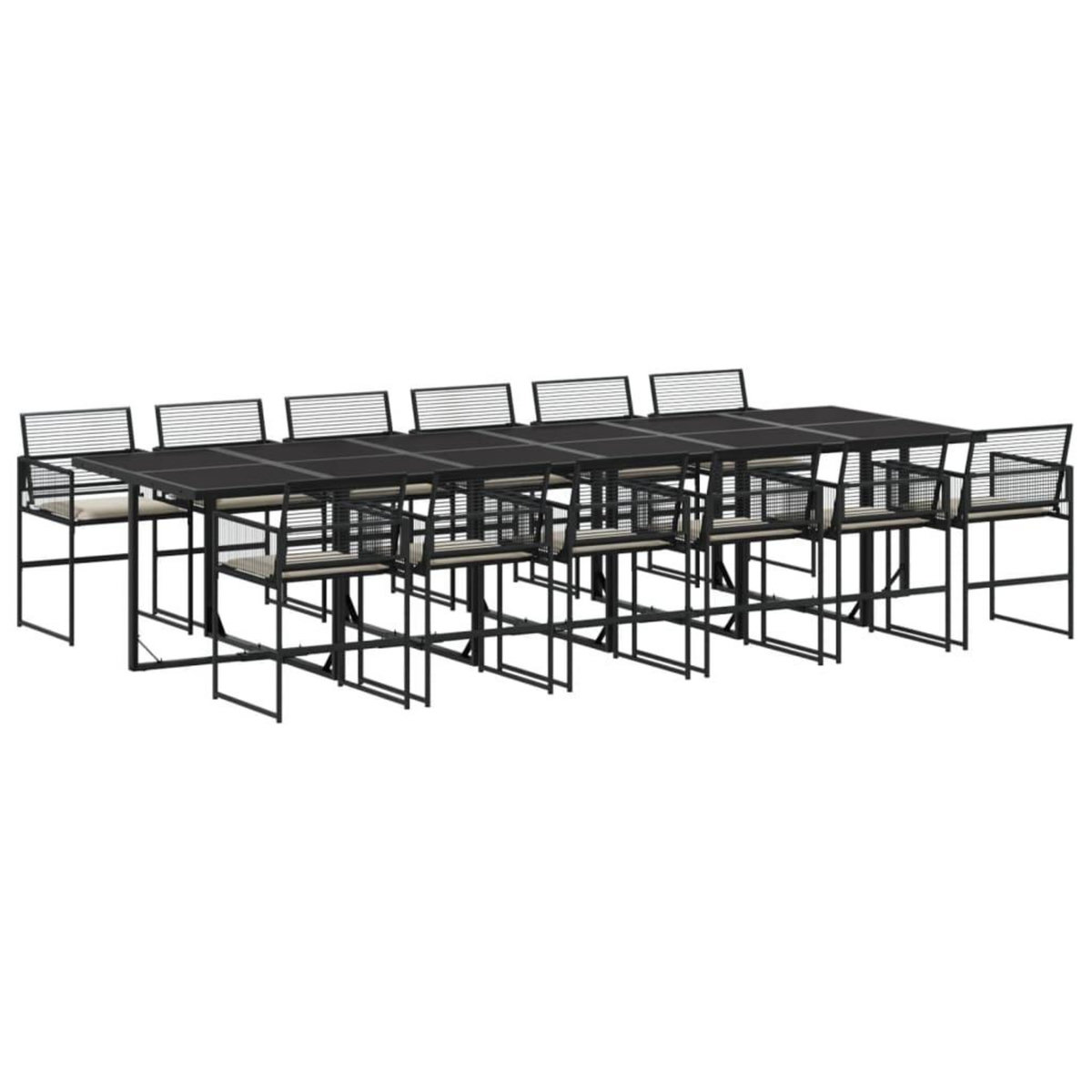 VIDAXL Ensemble a manger de jardin 13 pcs coussins noir resine tressee