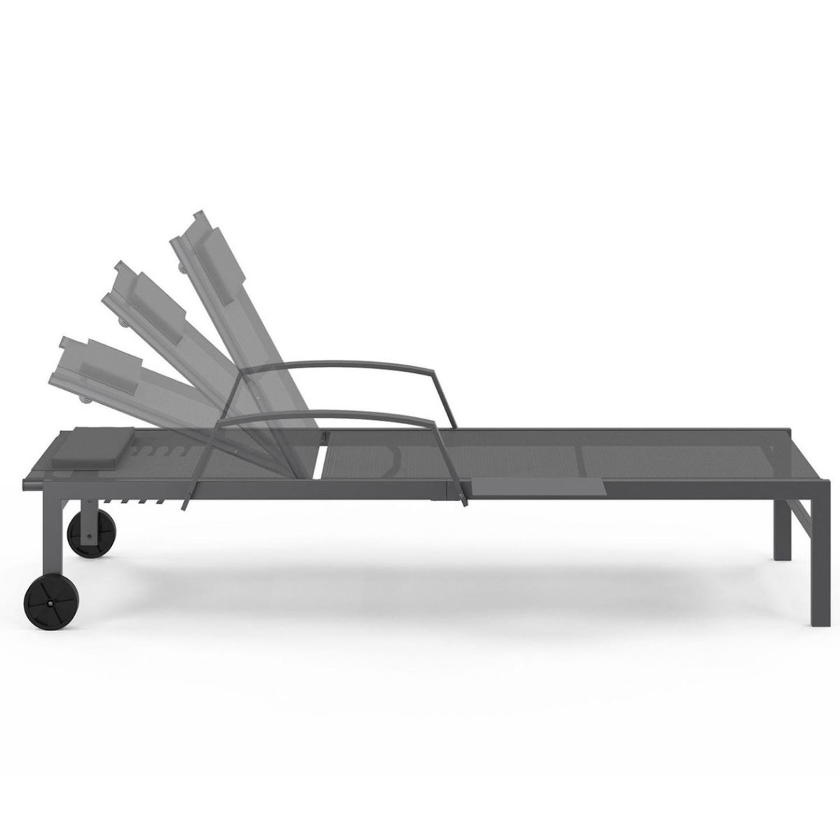 ID MARKET Lot de 2 transats de jardin inclinables JAVA avec tablettes en acier gris et toile grise