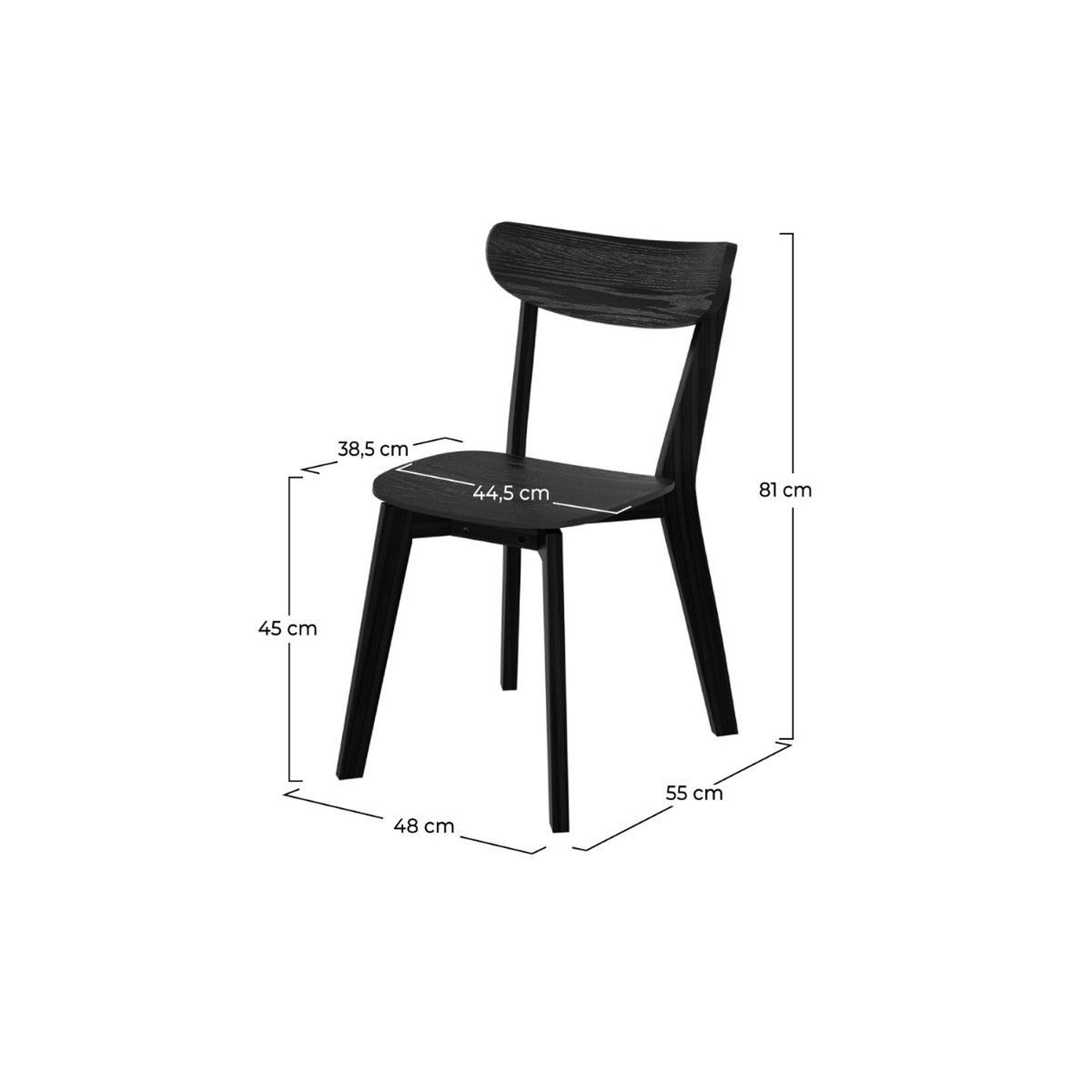 Voir la diapositive 4 : MAISON PAVANE Lot de 2 chaises en bois d'hévéa noir-tabata