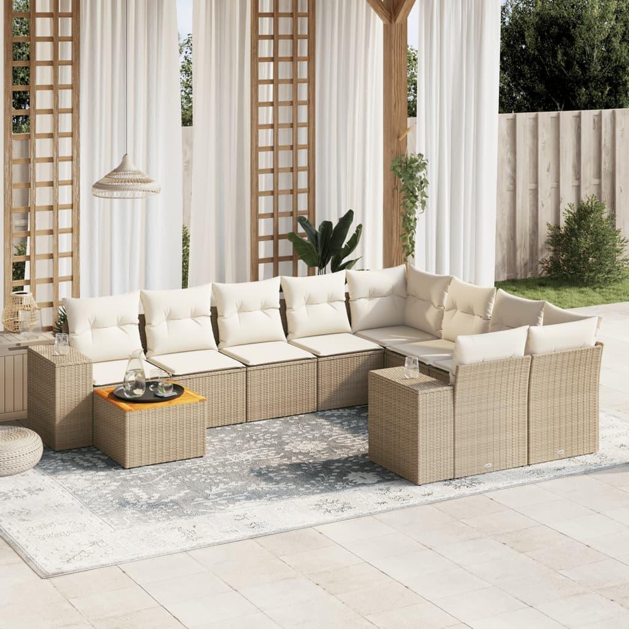 VIDAXL Salon de jardin avec coussins 10 pcs beige resine tressee