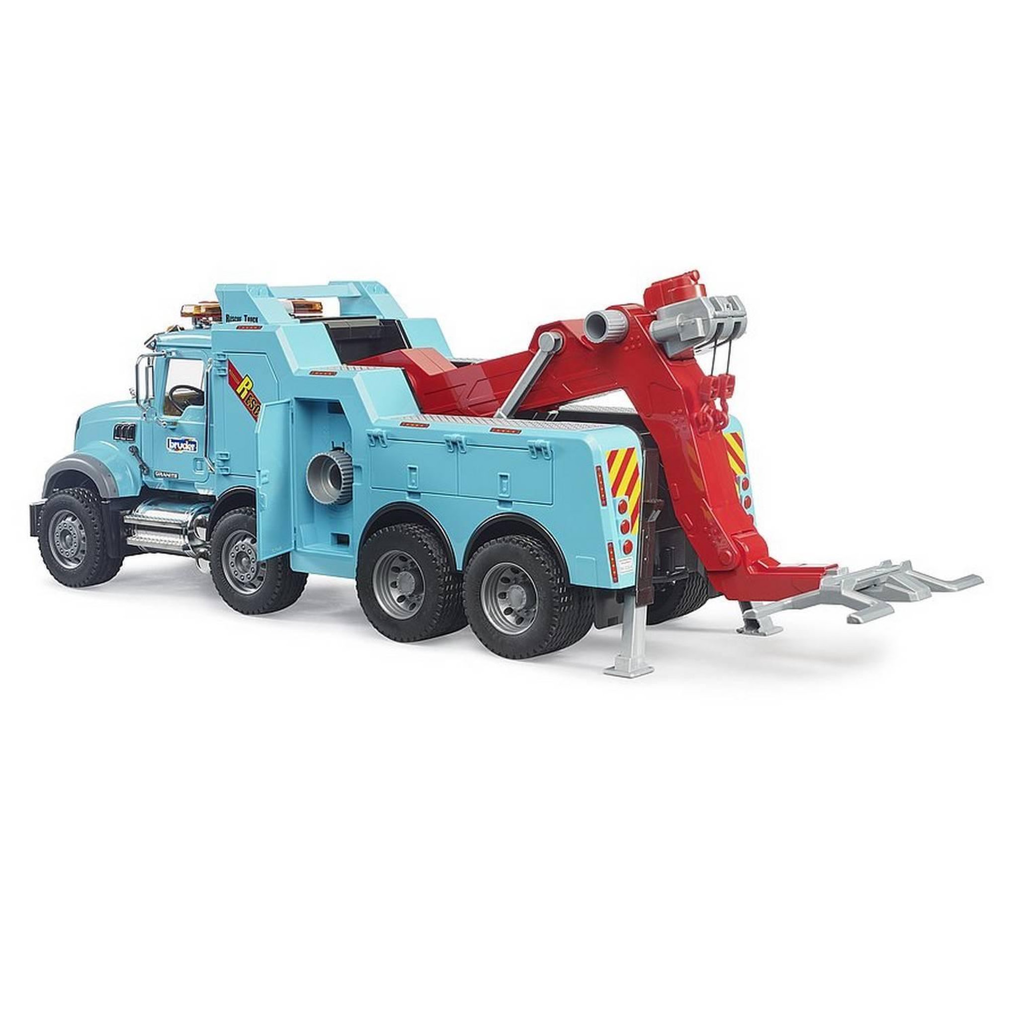 Voir la diapositive 3 : Bruder Camion de dépannage et de remorquage MACK Granite avec module son et lumière
