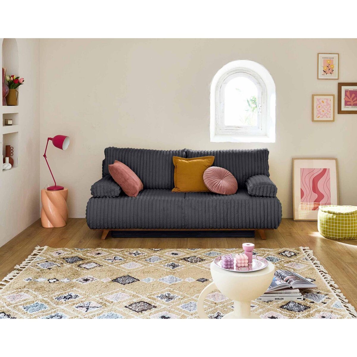 BEST MOBILIER Cristal - canapé 3 places - convertible avec coffre - en fausse fourrure côtelée