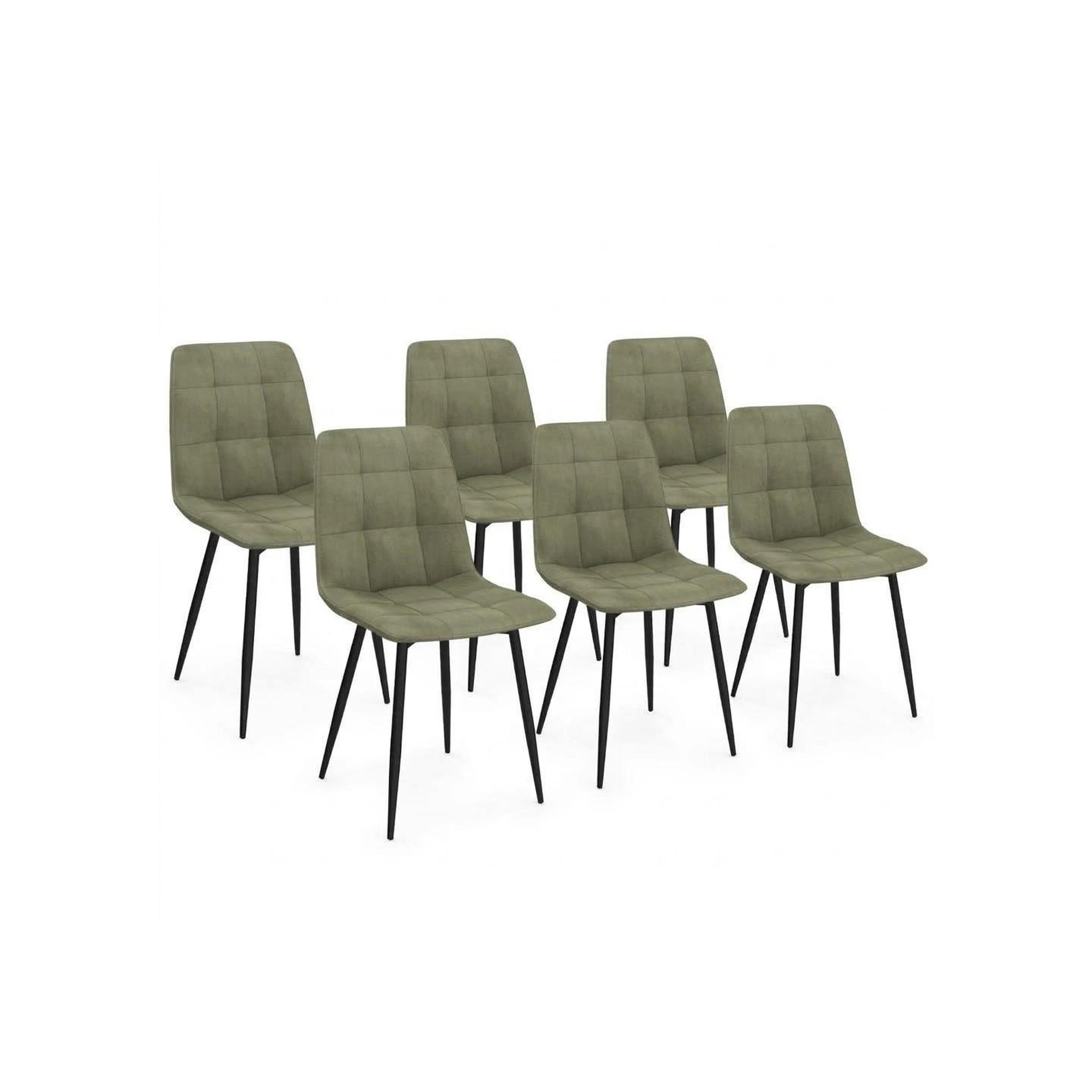 ID MARKET Lot de 6 chaises MILA en velours vert kaki pour salle à manger