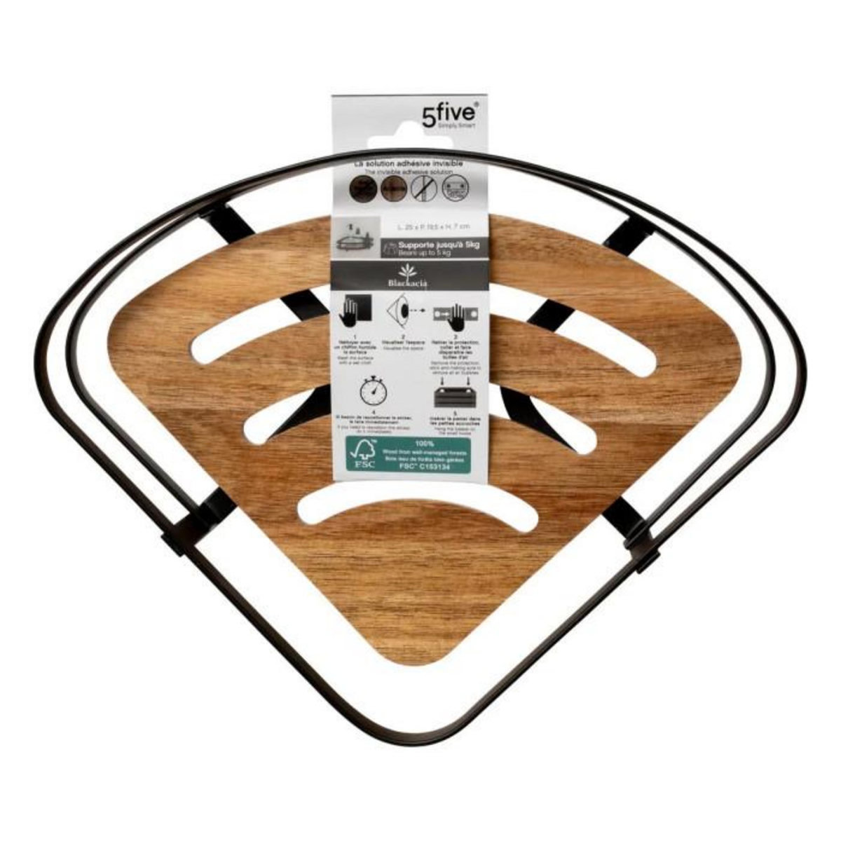 FIVE Étagère d'Angle de Douche en Bois  Blackacia  25cm Noir