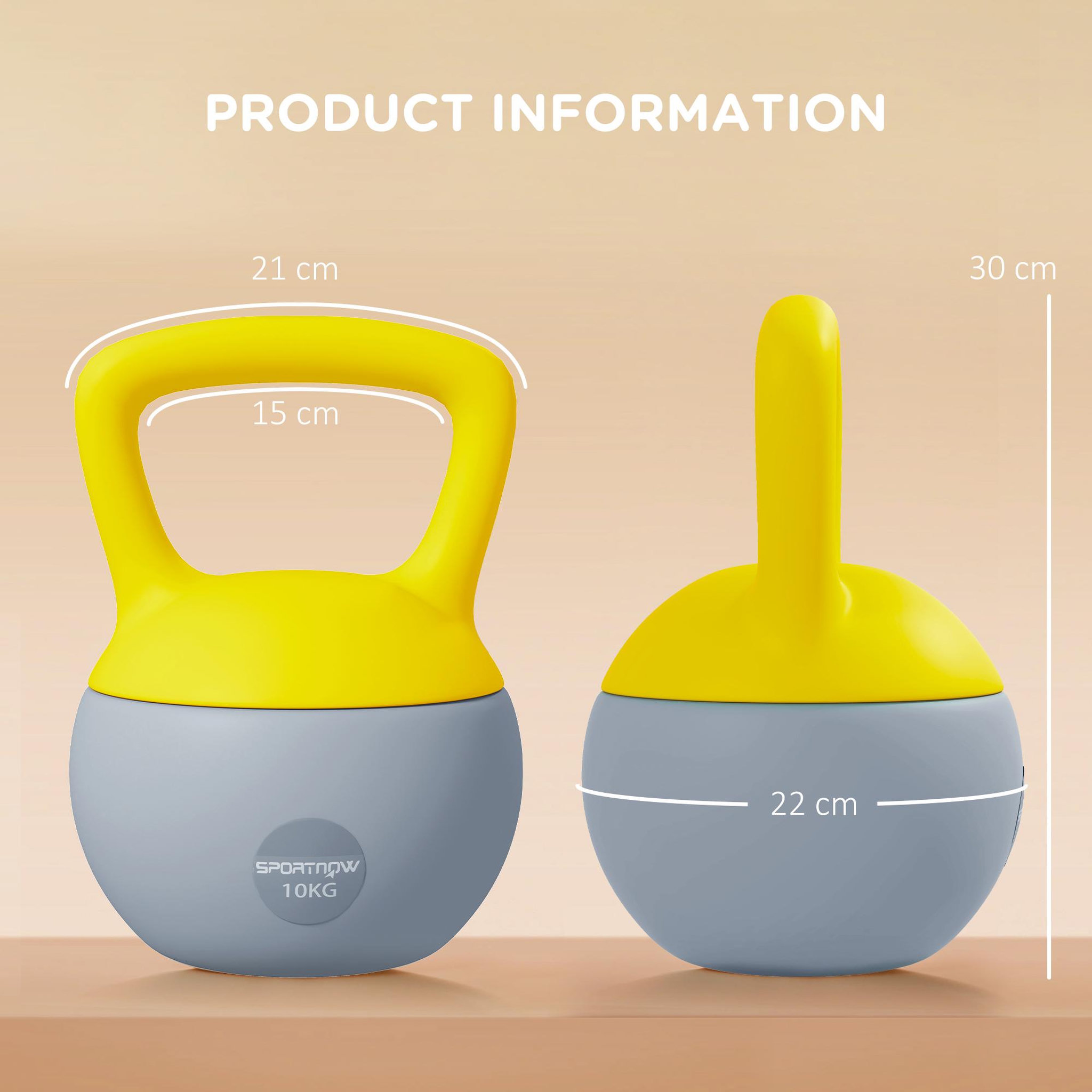 Voir la diapositive 3 : HOMCOM Kettlebell 10 kg - prise ergonomique - entraînement musculaire & haltérophilie - pvc gris jaune