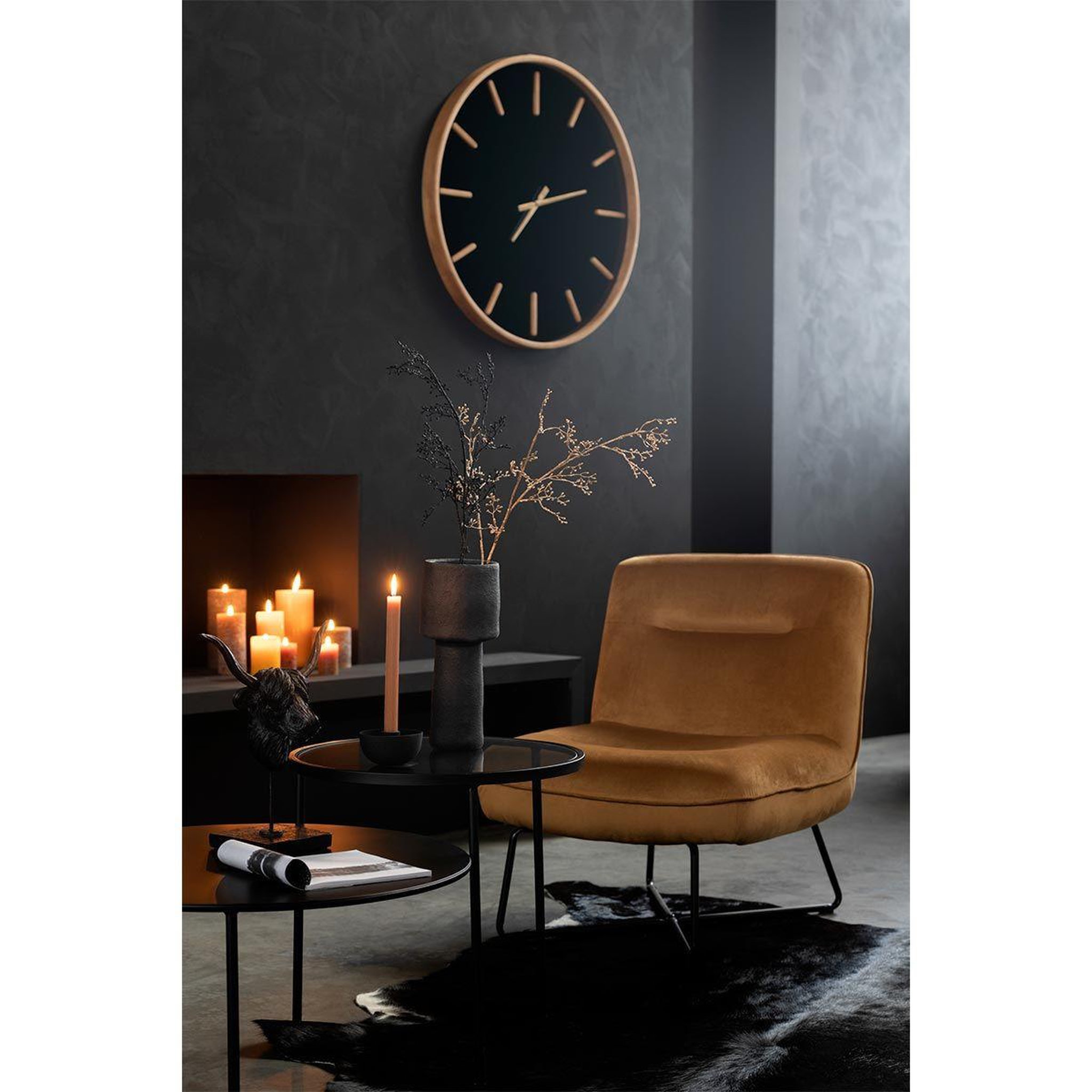 Voir la diapositive 6 : J-LINE Horloge murale design  creva  40cm marron & noir
