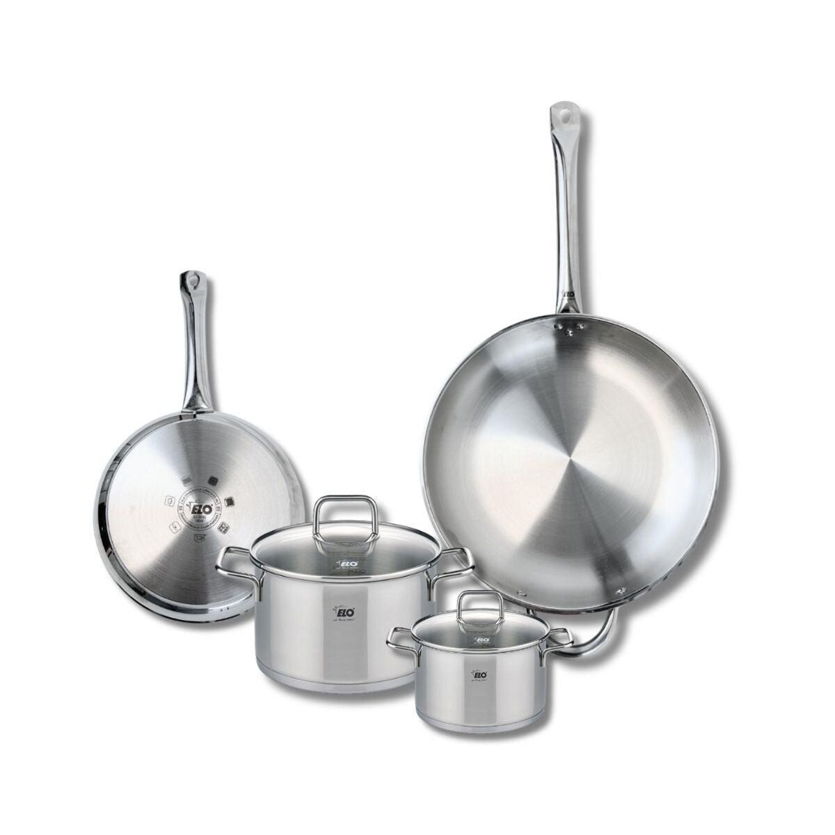 ELO Ensemble de 2 Poêles de cuisson 24 et 32 cm et 2 faitouts 14 et 20 cm Elo Profi Citrin