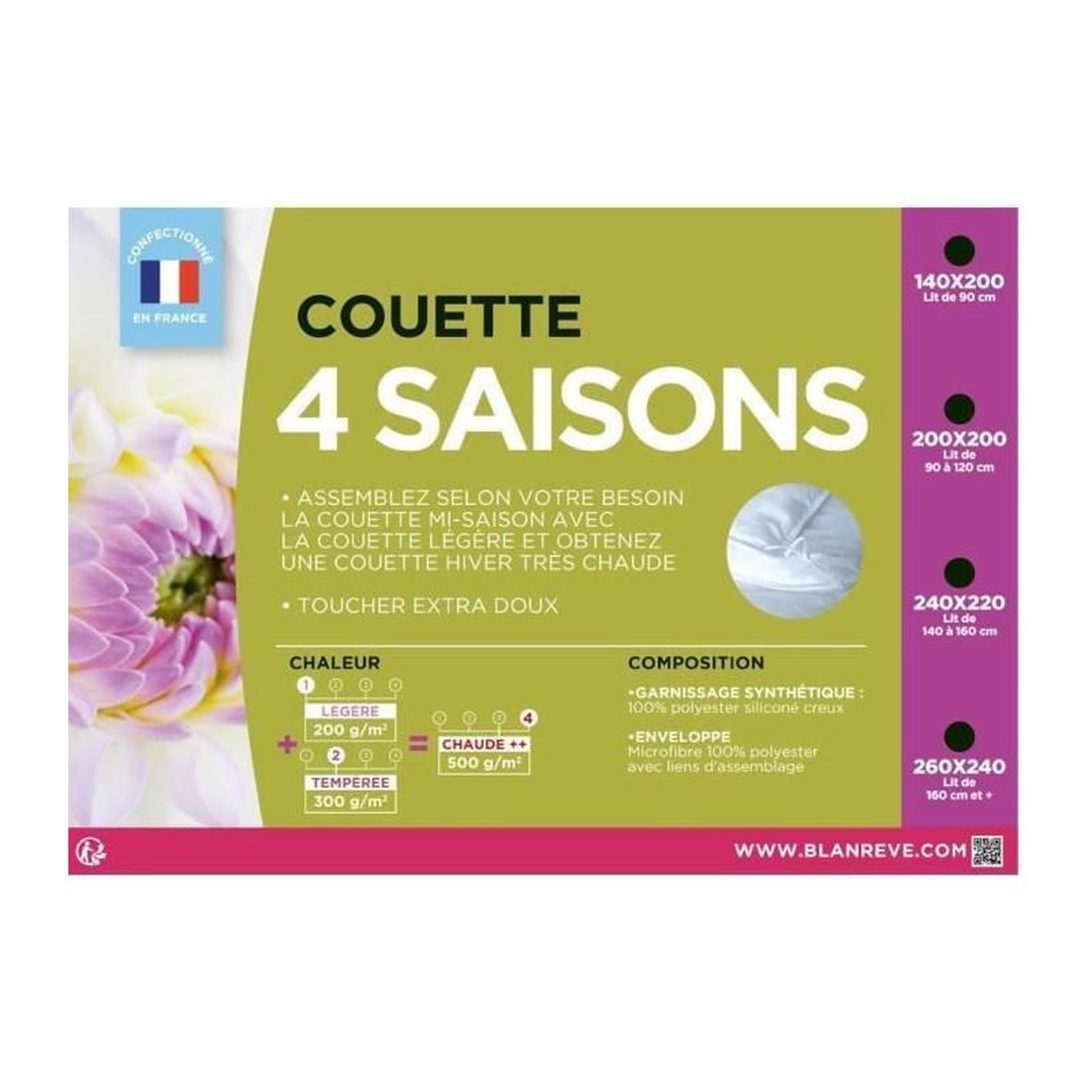 Voir la diapositive 3 : BLANREVE BLANREVE Couette 4 saisons - 200 x 200 cm - Blanc