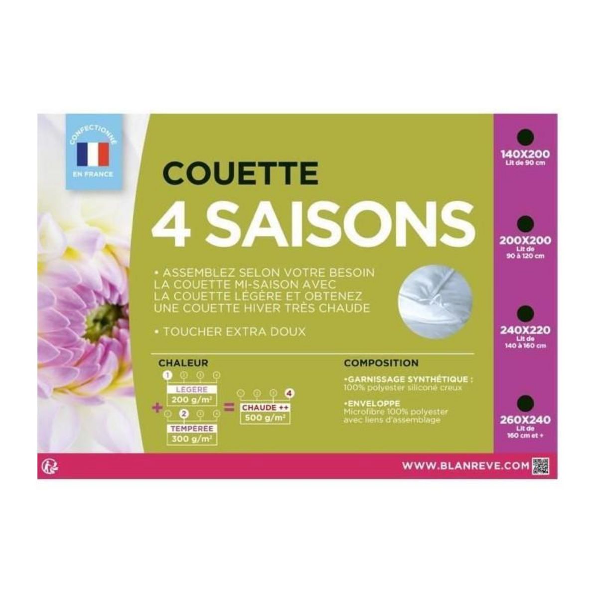 BLANREVE BLANREVE Couette 4 saisons - 200 x 200 cm - Blanc