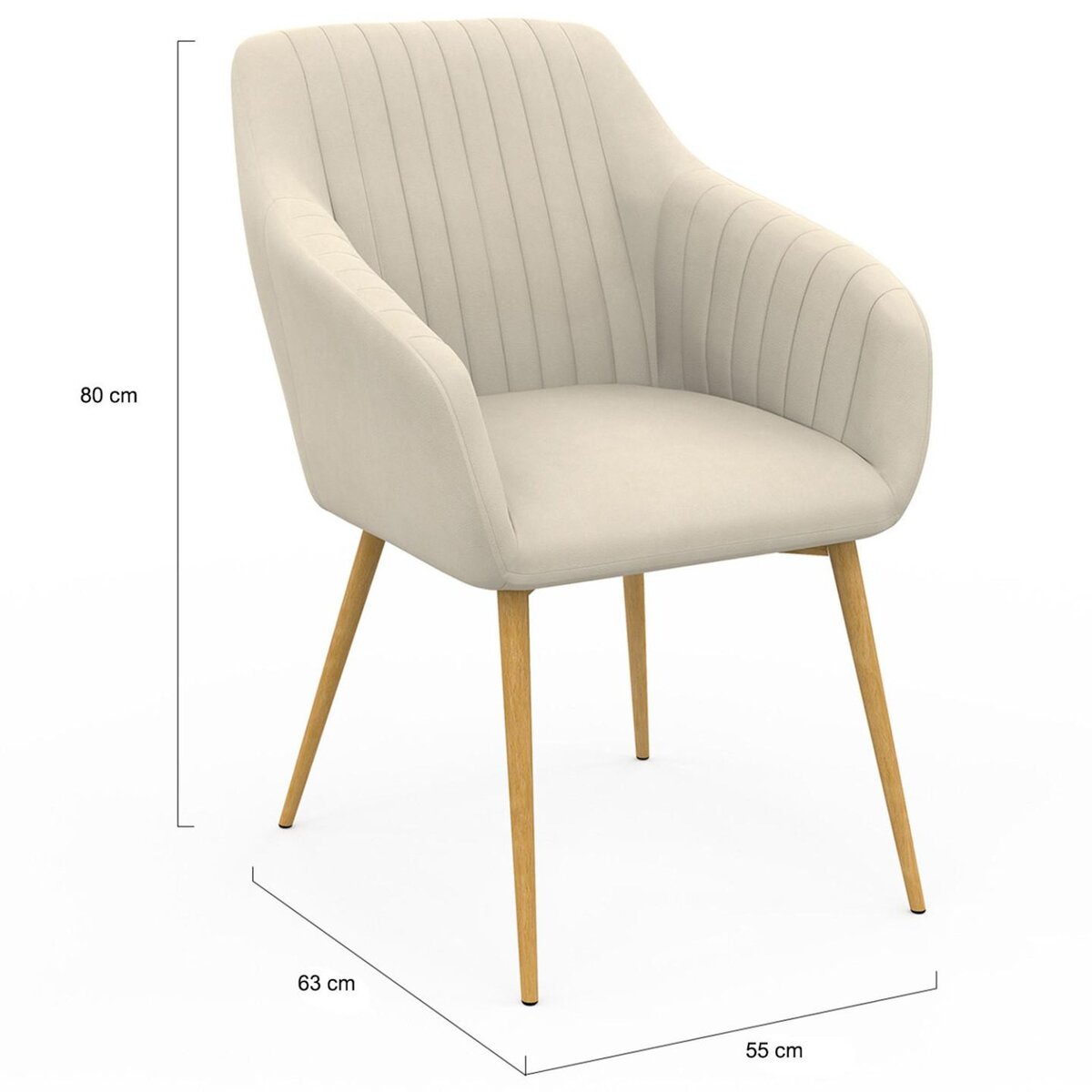 ID MARKET Lot de 2 chaises de salle à manger, fauteuils de table JANY matelassées velours beige pieds effet bois