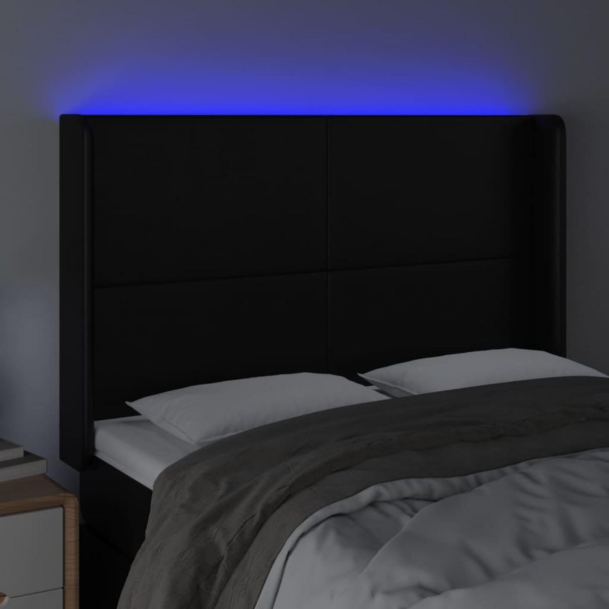 VIDAXL Tete de lit a LED Noir 147x16x118/128 cm Similicuir