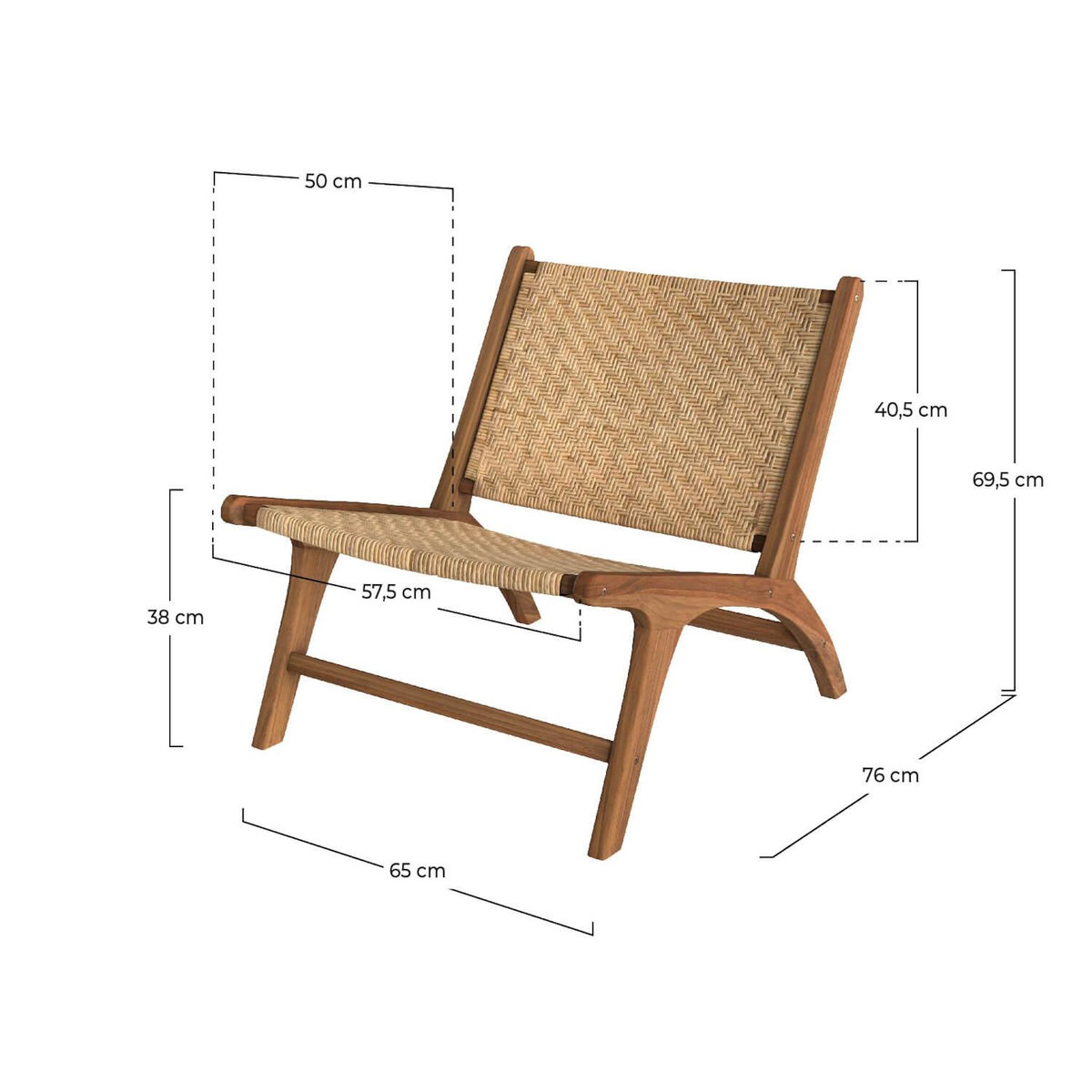 Rendez vous déco Fauteuil en bois de teck et tressage chevron en rotin-Kilka