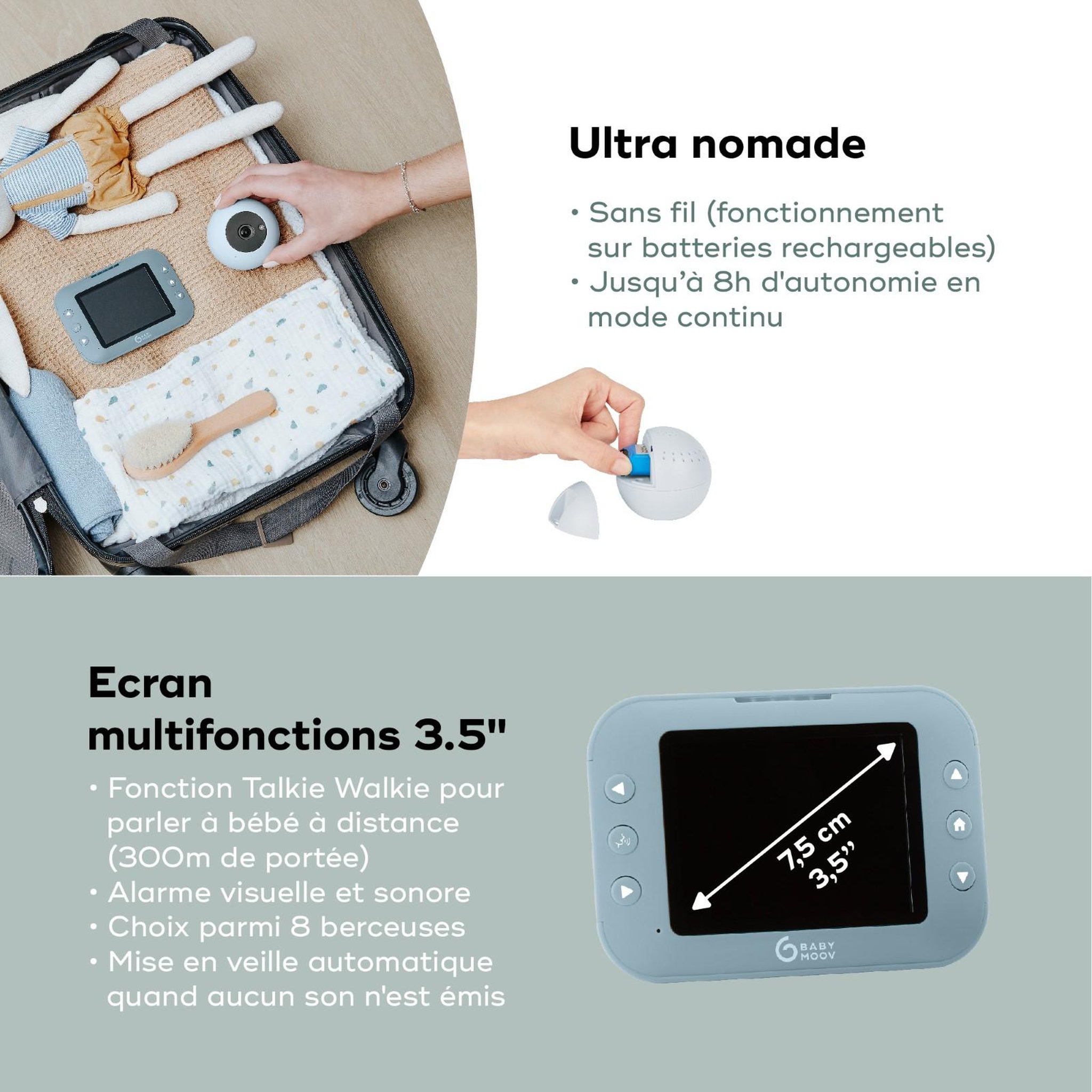 Voir la diapositive 4 : BABYMOOV Babyphone Caméra Sans Fil YOO Roll Babymoov - Batteries Rechargeables - Berceuses - Portée 300m