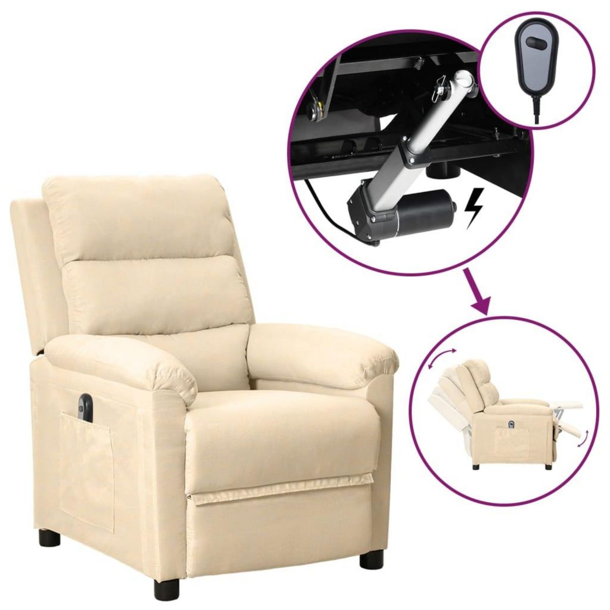 VIDAXL Fauteuil inclinable electrique Creme Tissu