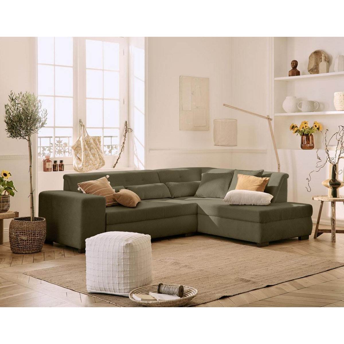 LISA DESIGN Vermont - canapé d'angle droit - 5 places - convertible - en velours côtelé